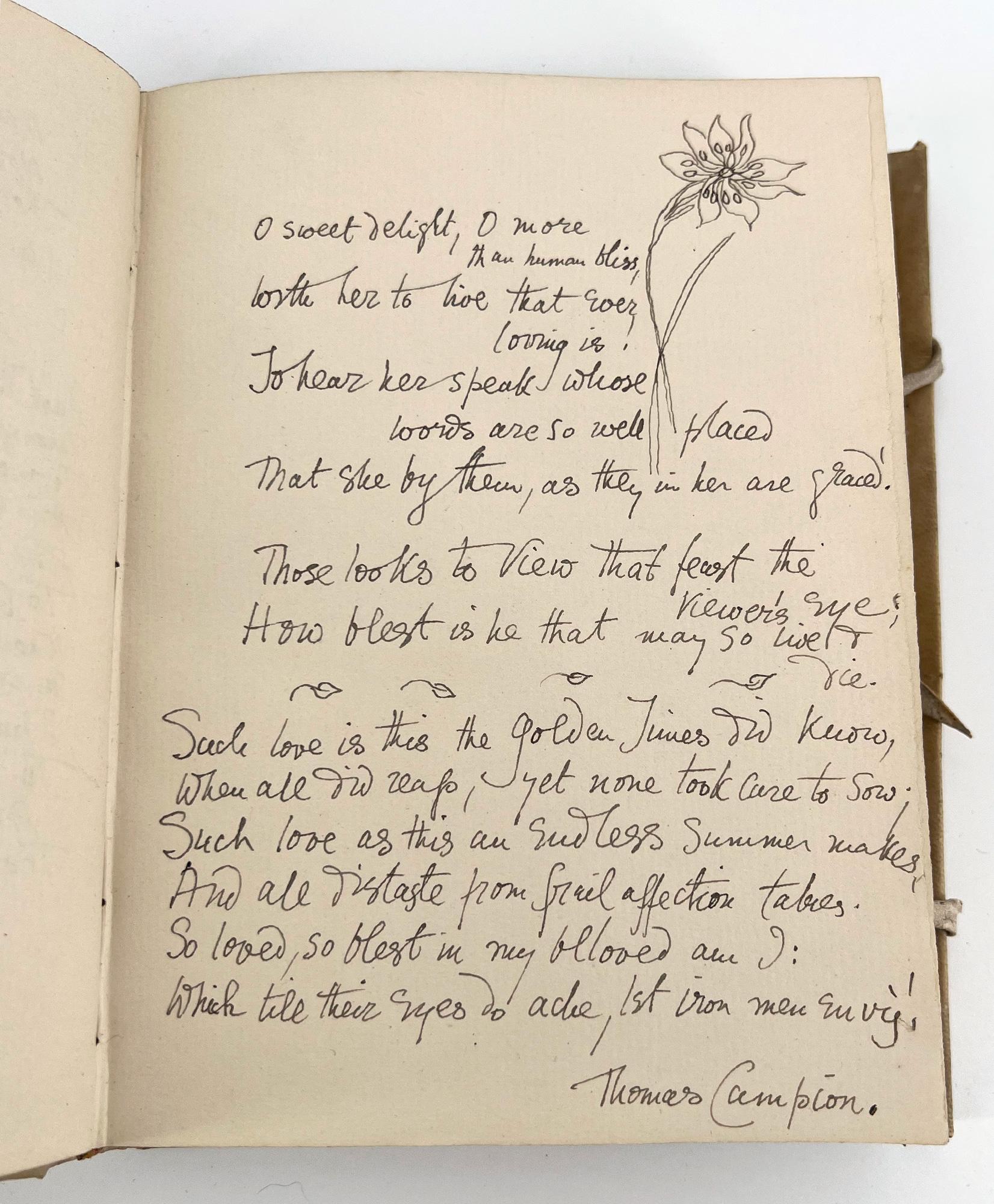 This lovely hand-bound album contains a collection of hand-written poems and quotes, ranging from Browing to Shelley, with many religious considerations and transcriptions, collected by someone close to Dorothy Colles, possibly her mother or aunt.