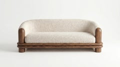 Bound Sculptural Three-Seat Sofa in Bouclé with Layered Walnut Bands