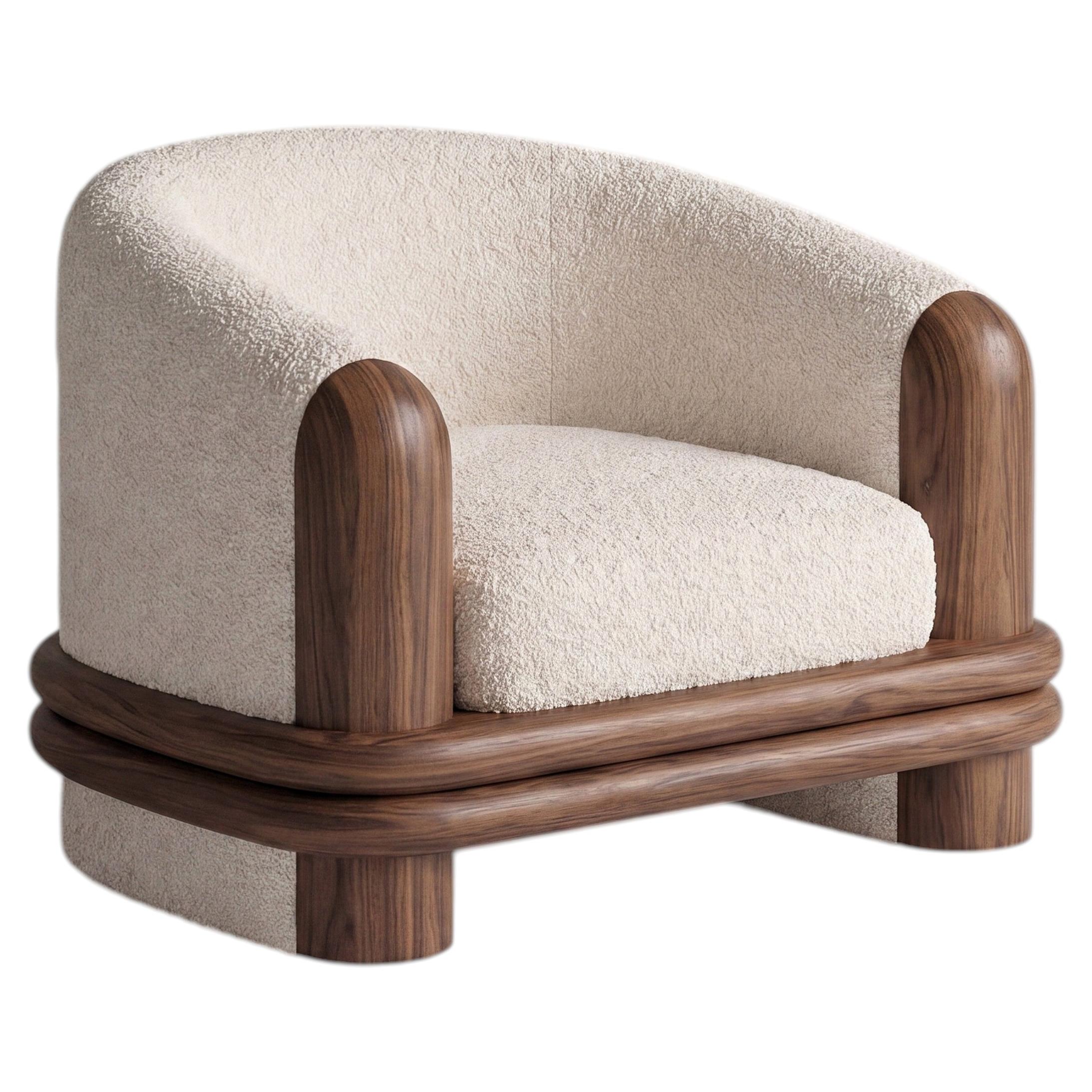 Bound Armchair by Sidani Design: Cream Bouclé with Walnut Base