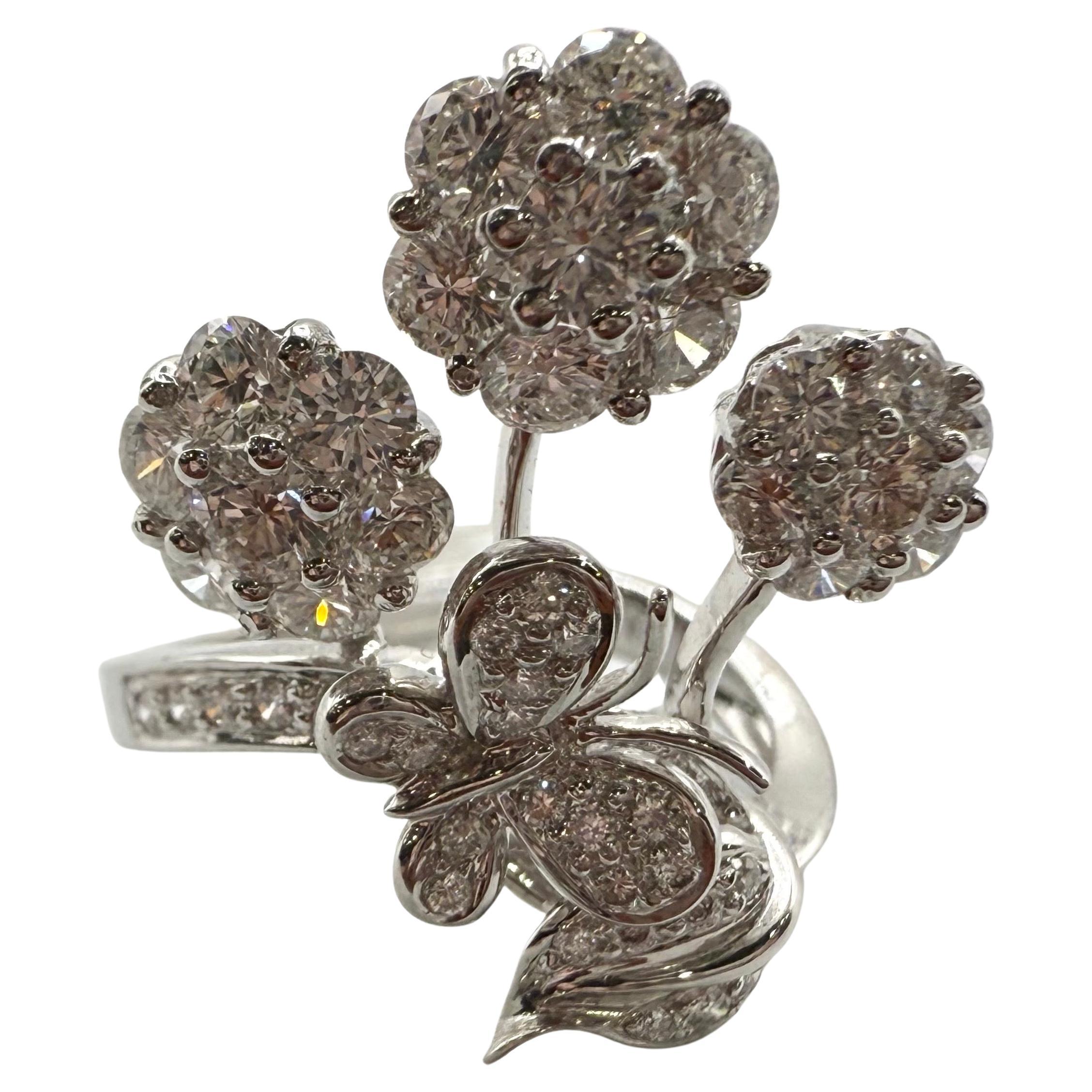 Bouquet Diamantring 18KT Weißgold Cocktailring Blumenring