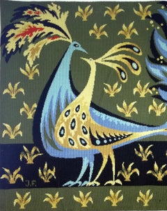 “Bouquet d'oiseaux bleus” Tapestry Signed by Claude Bleynie