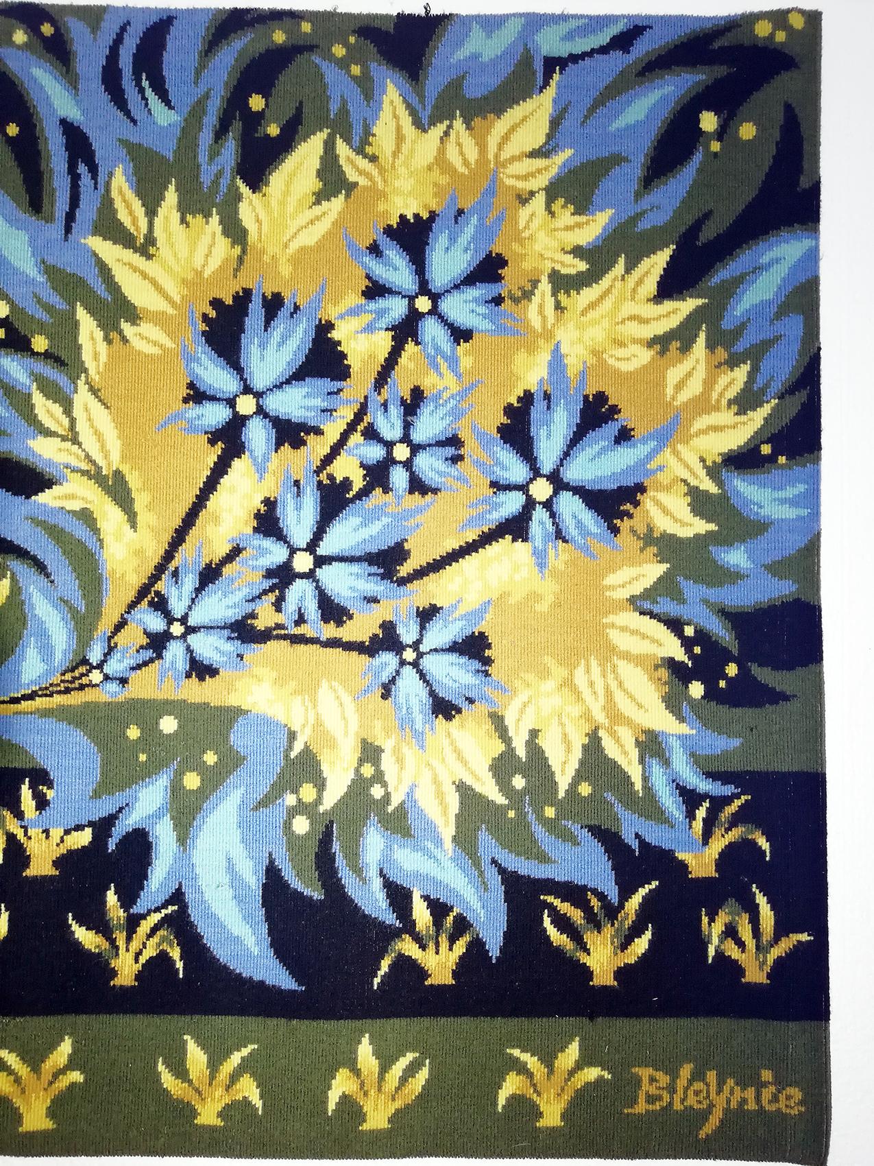 Art Deco “Bouquet d'oiseaux bleus” Tapestry Signed by Claude Bleynie