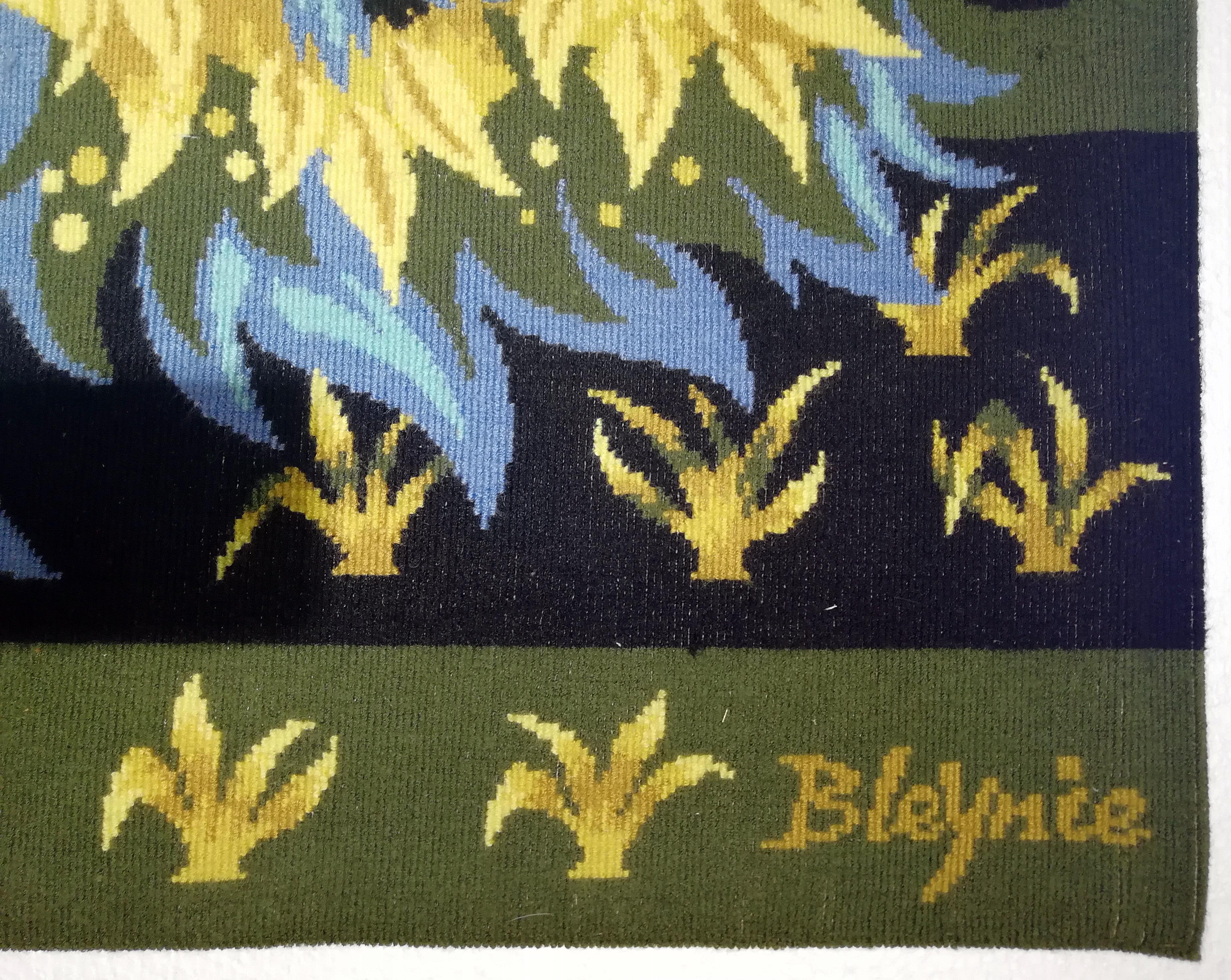 “Bouquet d'oiseaux bleus” Tapestry Signed by Claude Bleynie In Good Condition In Beirut, LB