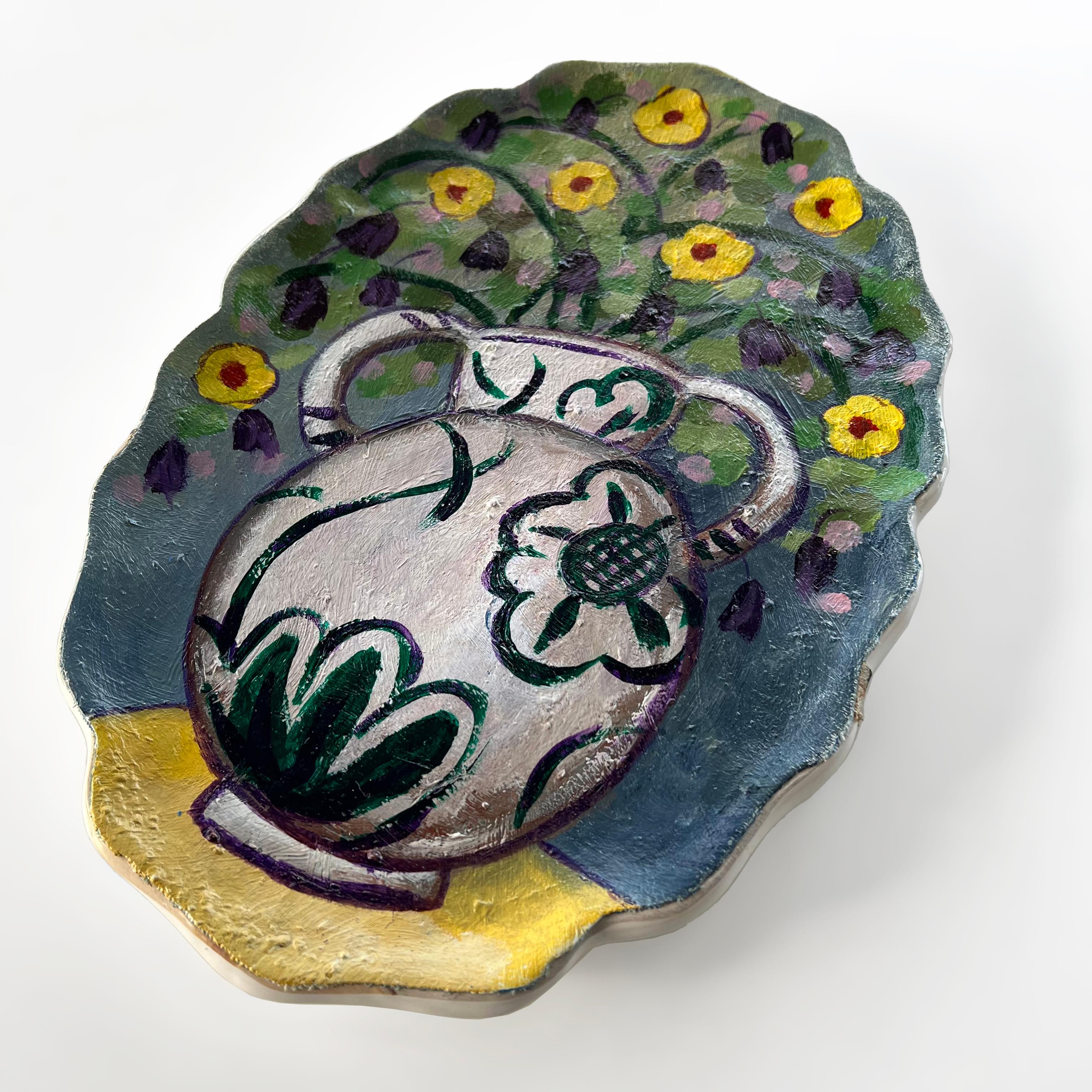 „Bouquet in Amphora-Vase“ – einzigartiger Wandkunstteller (Sonstiges) im Angebot