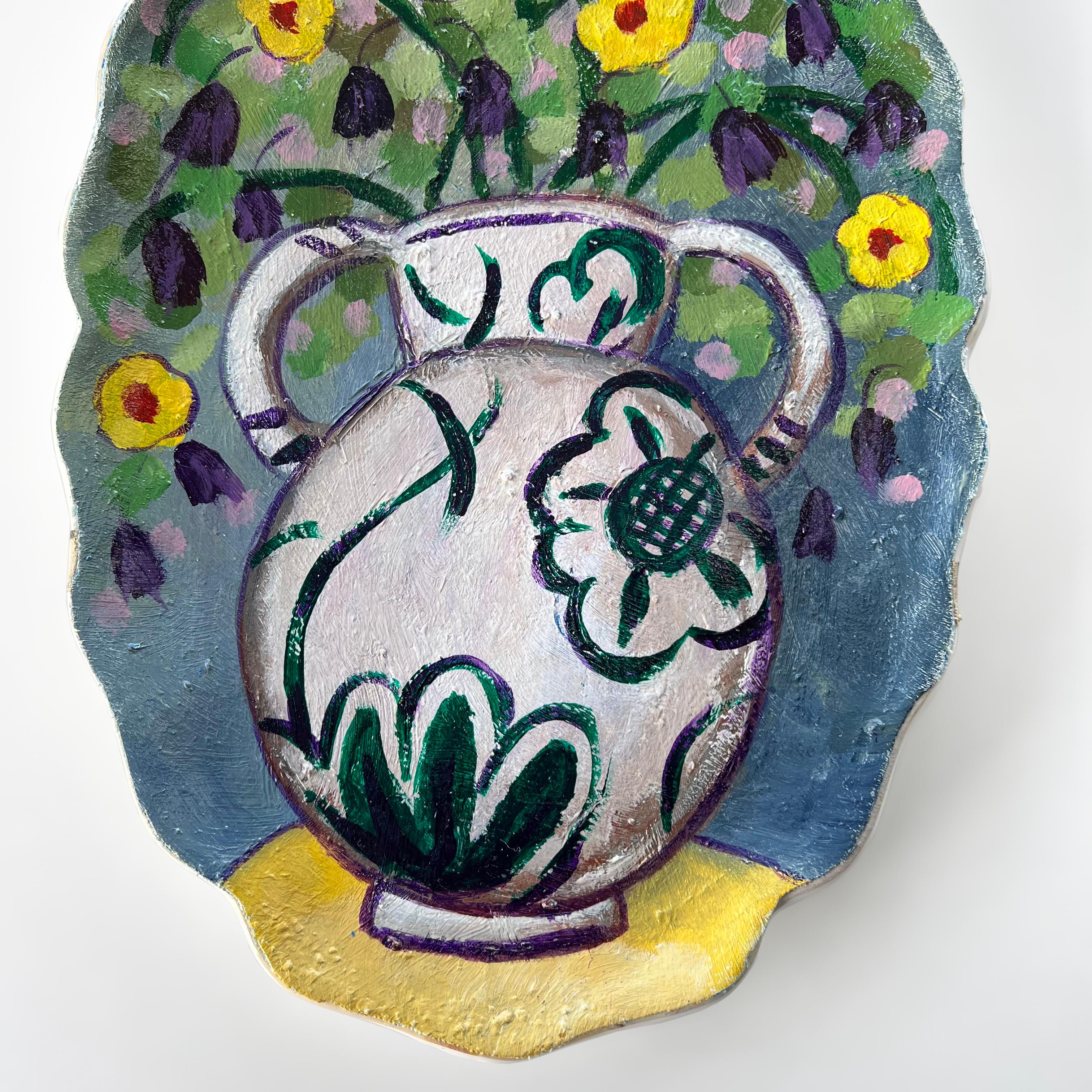 „Bouquet in Amphora-Vase“ – einzigartiger Wandkunstteller (Niederländisch) im Angebot