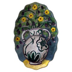 "Bouquet in Amphora Vase" - One of a kind wall art plate