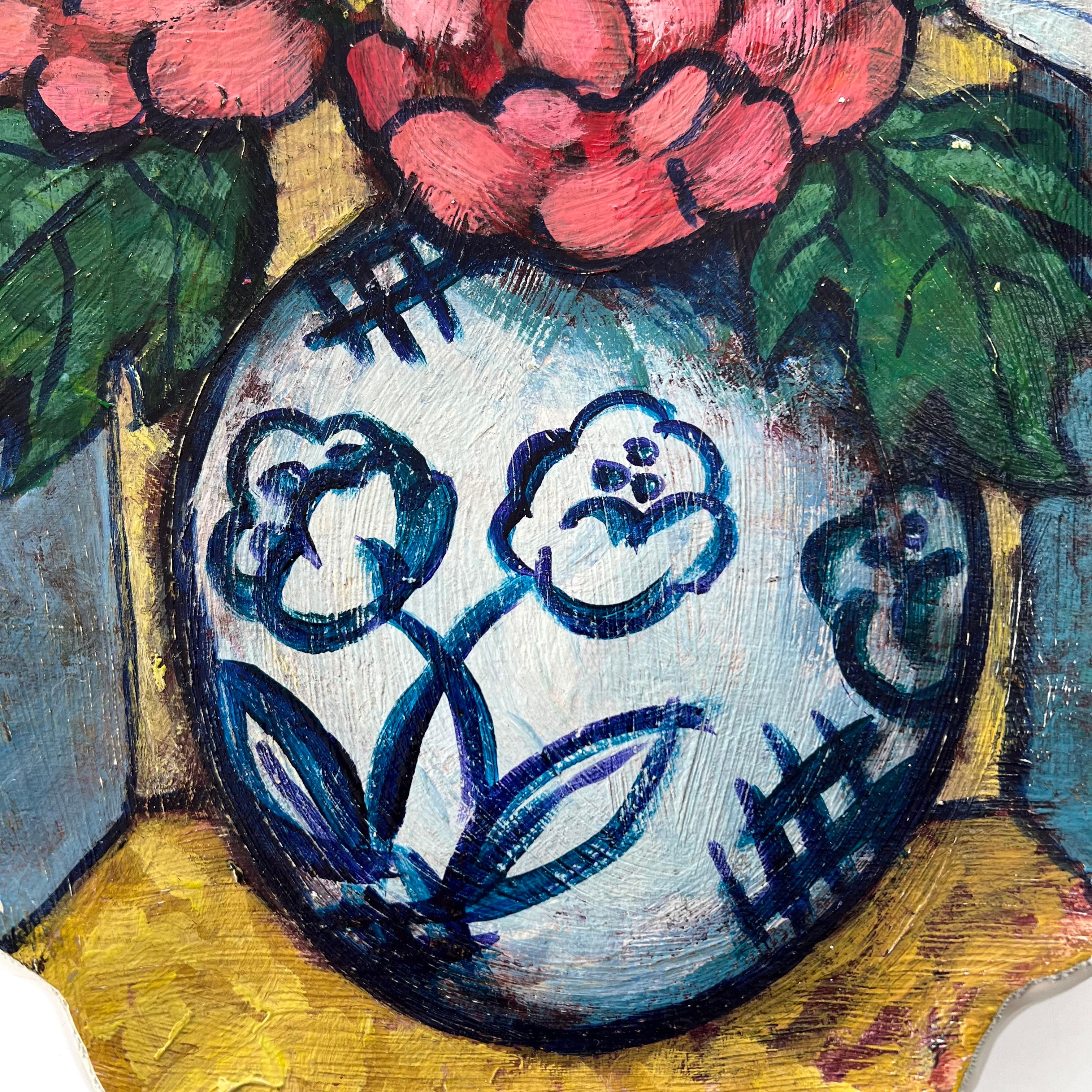 „Bouquet in kugelförmiger Vase“ – Einzigartige Wandkunstplatte im Zustand „Gut“ in AMSTERDAM, NH