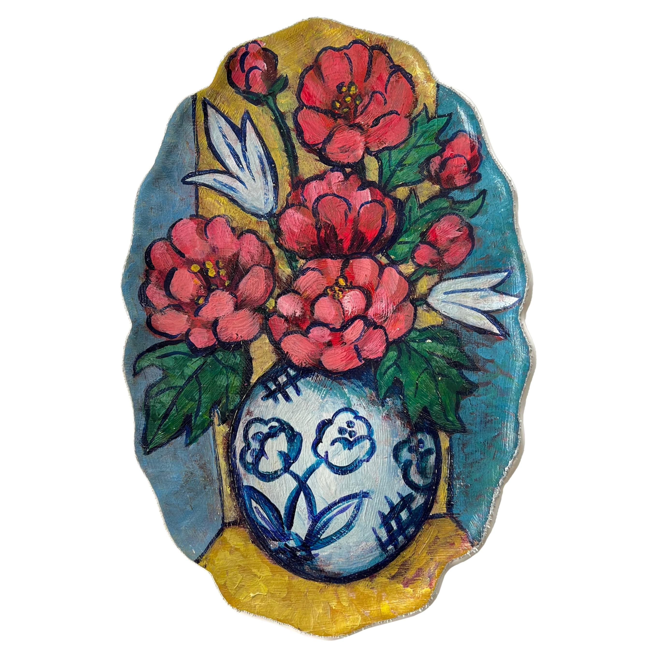 "Bouquet in Spherical Vase" - One of a kind wall art plate For Sale