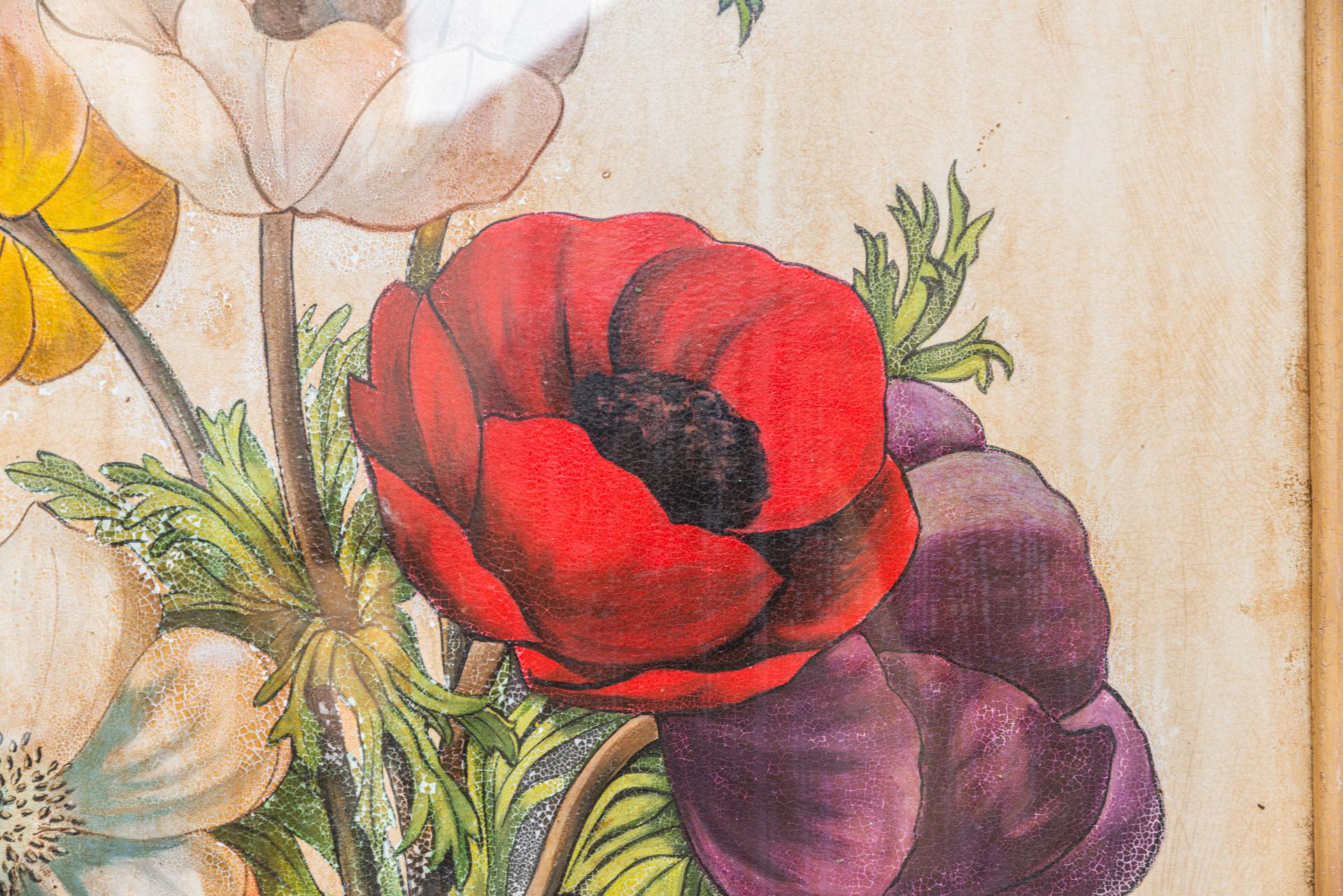 Mid-Century Modern Bouquet of Anemones, Oil on Panel, circa 1950, France