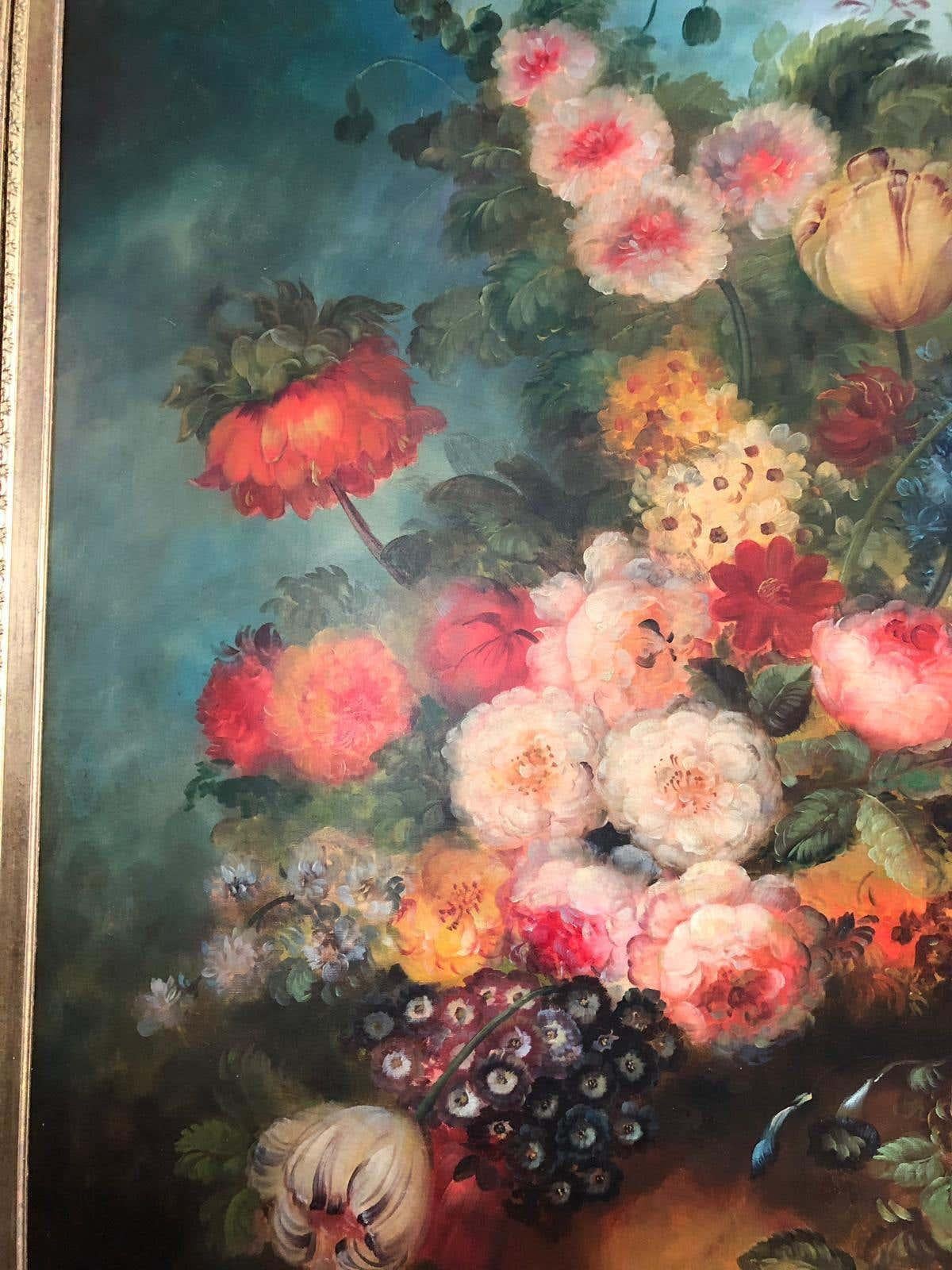 European Bouquet of Carnations and Fruit Still Life, 20th Century For Sale