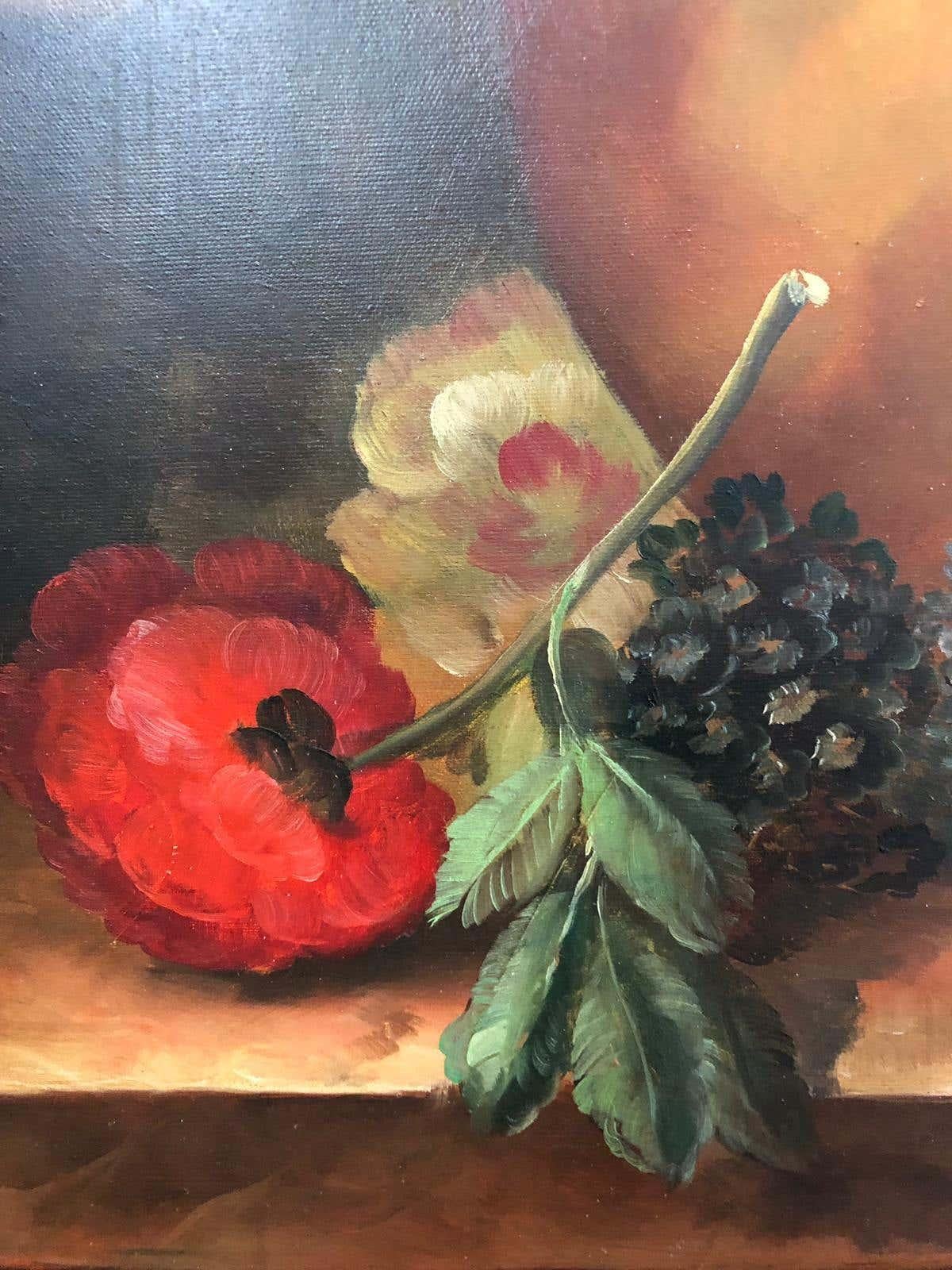 Bouquet of Carnations and Fruit Still Life, 20th Century In Good Condition For Sale In Southall, GB