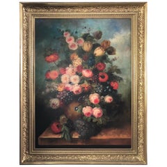 Vintage Bouquet of Carnations and Fruit Still Life, 20th Century