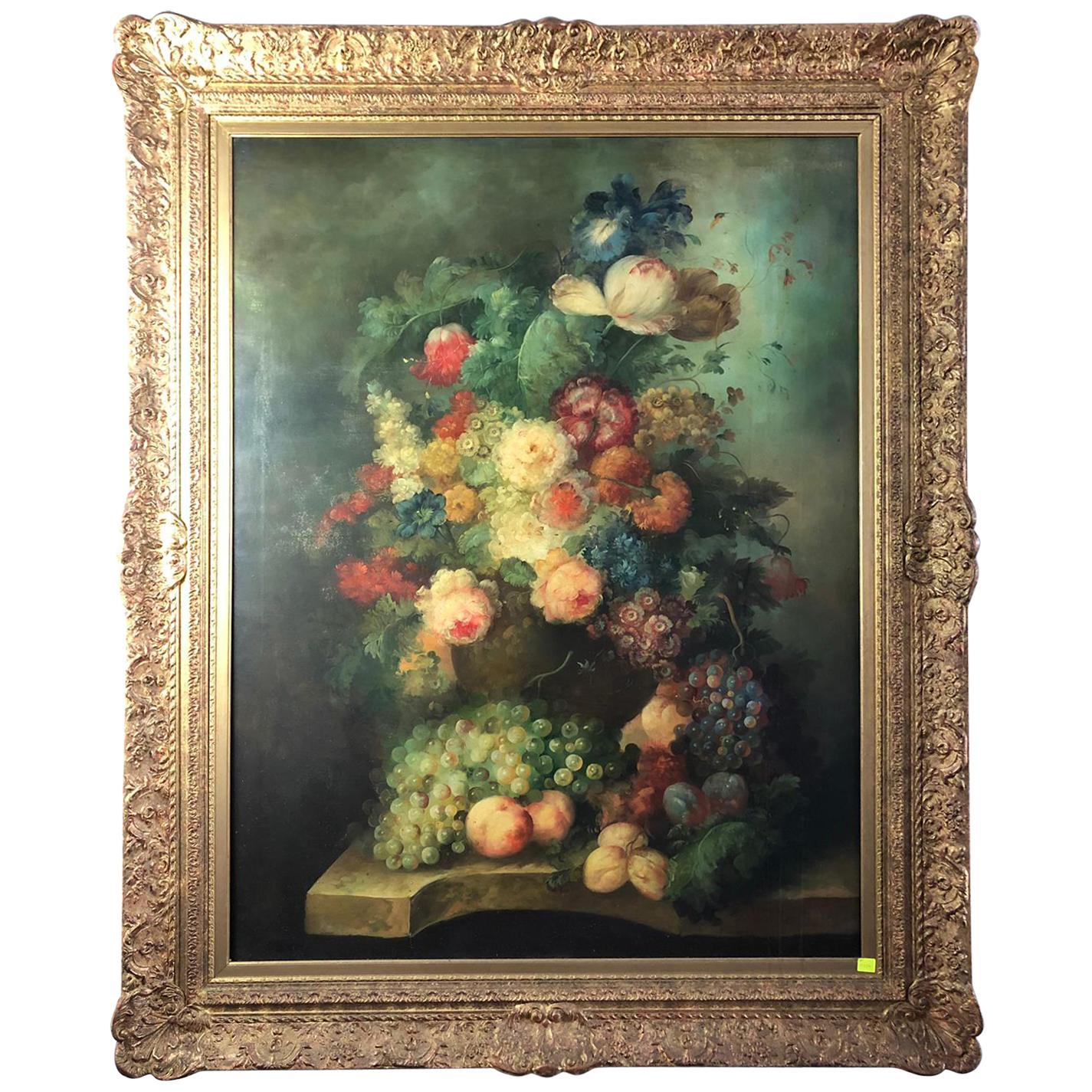 Bouquet of Carnations and Fruit Still Life, 20th Century For Sale