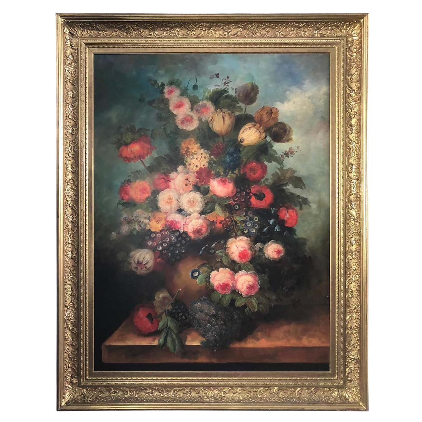 Bouquet of Carnations and Fruit Still Life, 20th Century For Sale