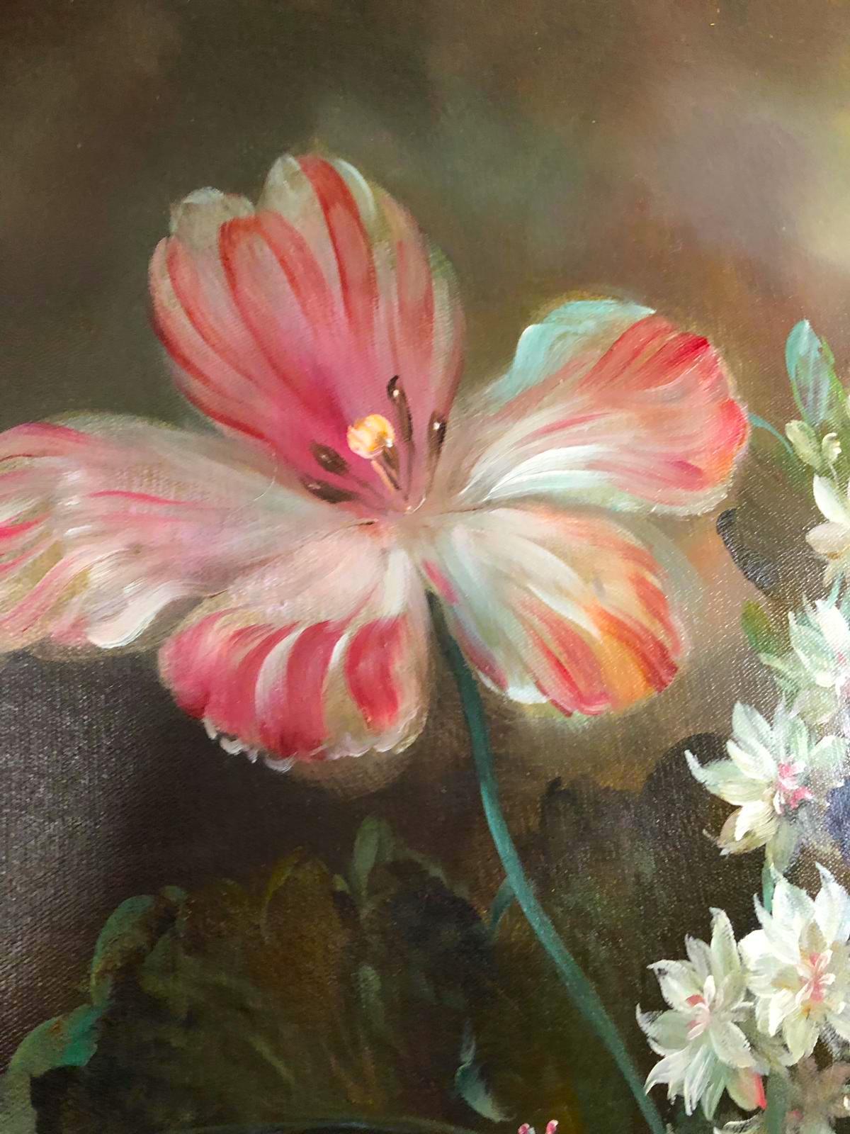 Bouquet of Carnations Still Life, Signed by S.Pecora, 20th Century For Sale 5