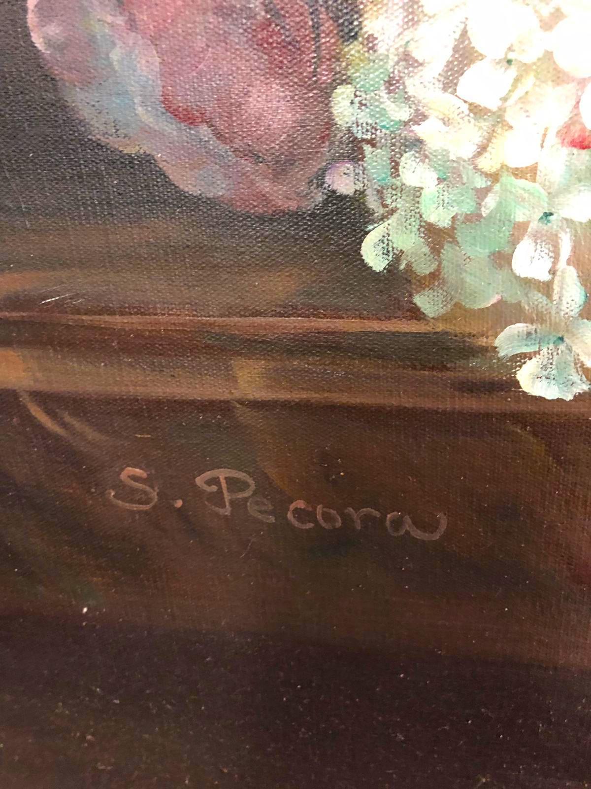 Bouquet of Carnations Still Life, Signed by S.Pecora, 20th Century For Sale 8