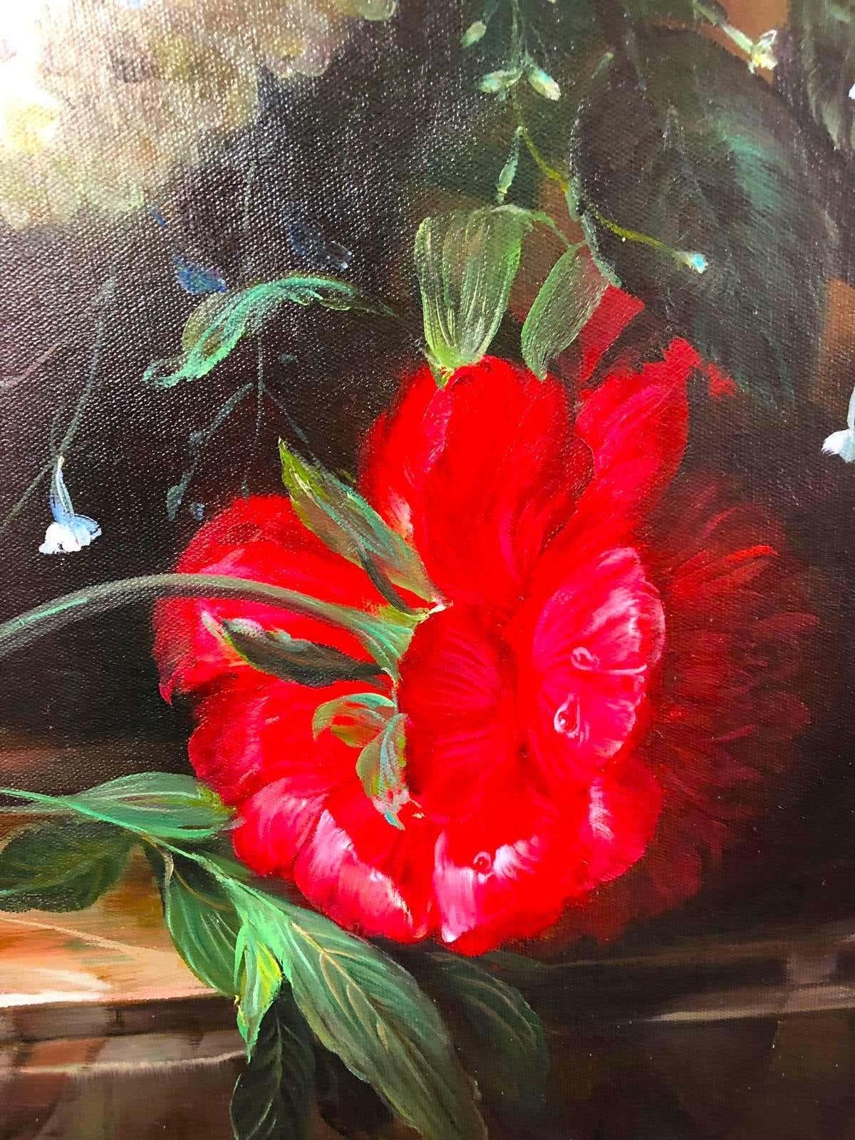Bouquet of Carnations Still Life, Signed by S.Pecora, 20th Century For Sale 6