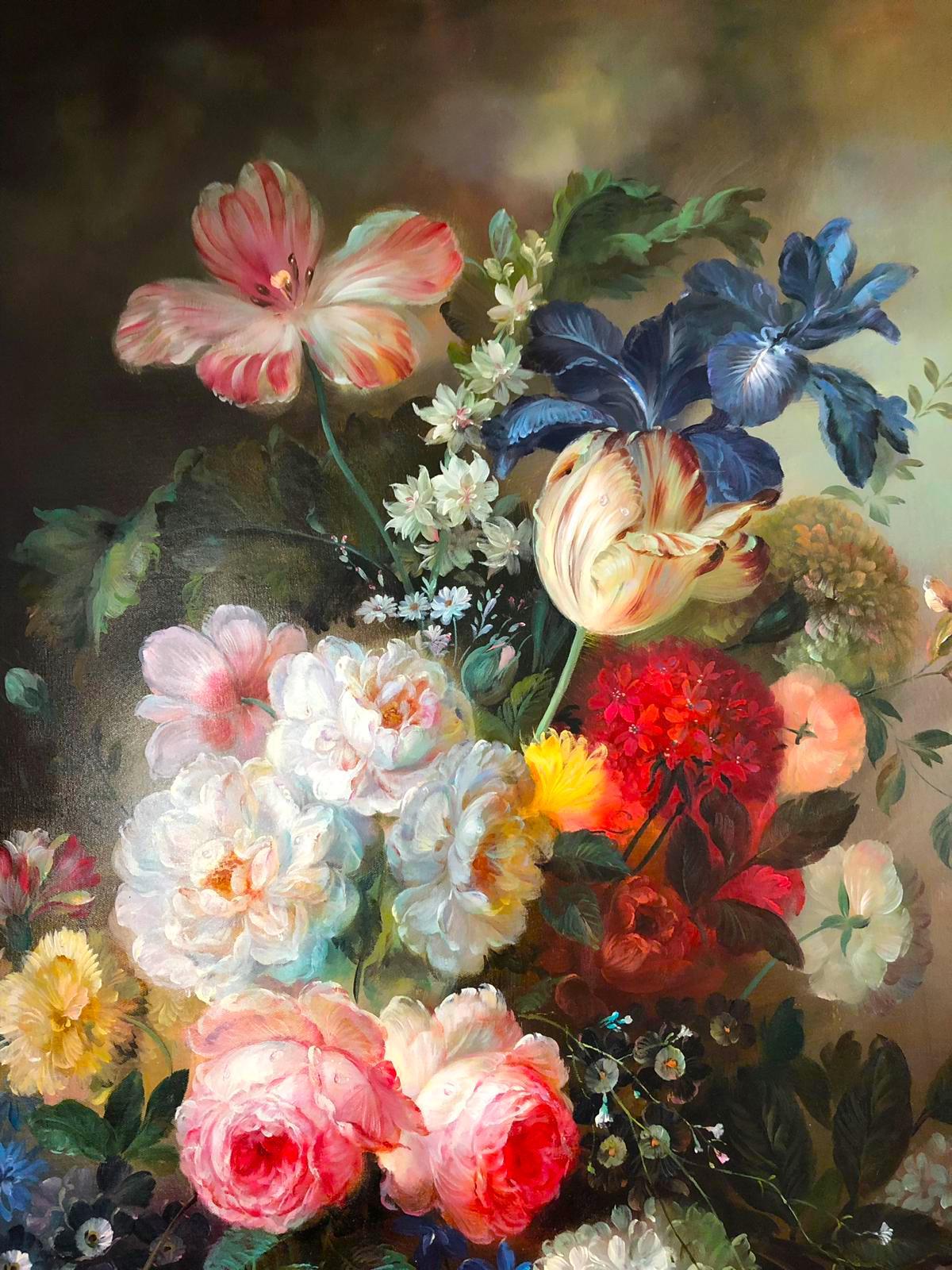 Italian Bouquet of Carnations Still Life, Signed by S.Pecora, 20th Century For Sale
