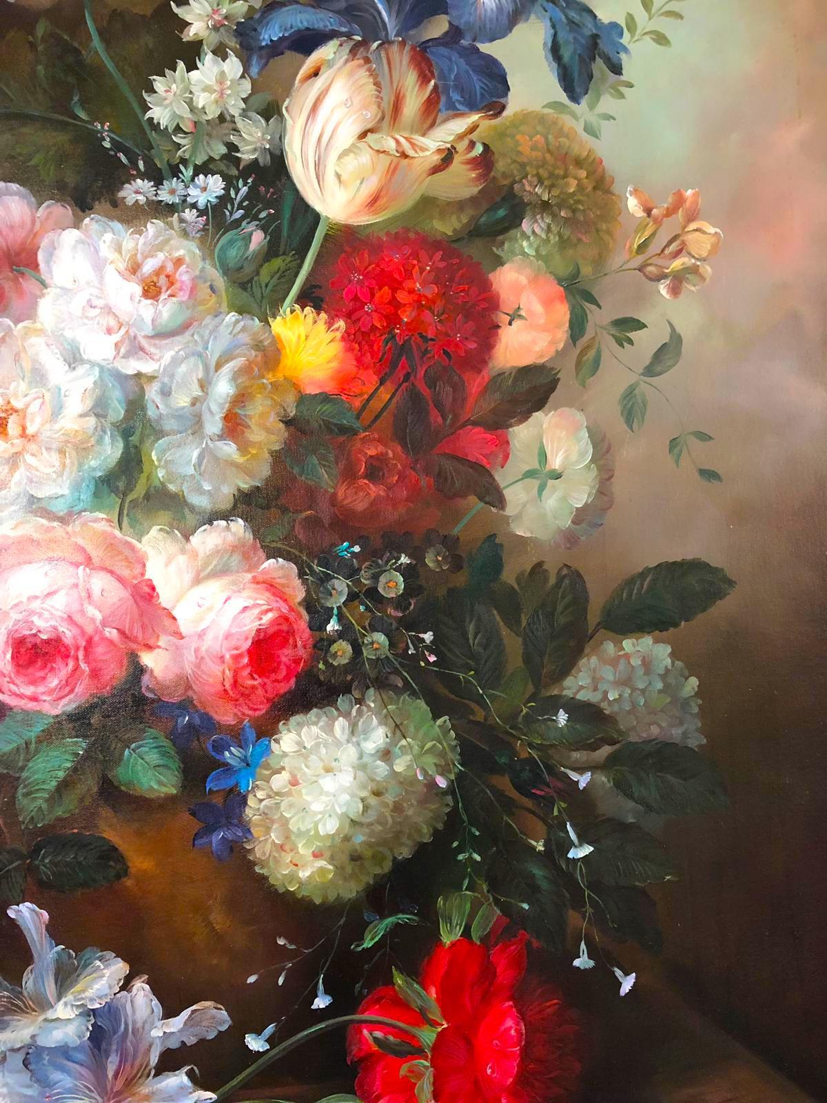 Canvas Bouquet of Carnations Still Life, Signed by S.Pecora, 20th Century For Sale