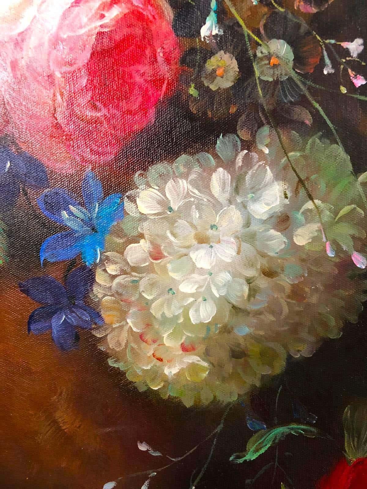 Blumenstrauß mit Schnitzereien Stillleben, signiert von S.Pecora, 20. Jahrhundert im Angebot 3