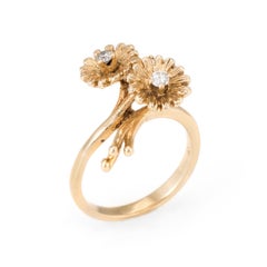Bouquet of Daisy Flowers Diamond Ring Vintage 14 Karat Gold Estate Jewelry