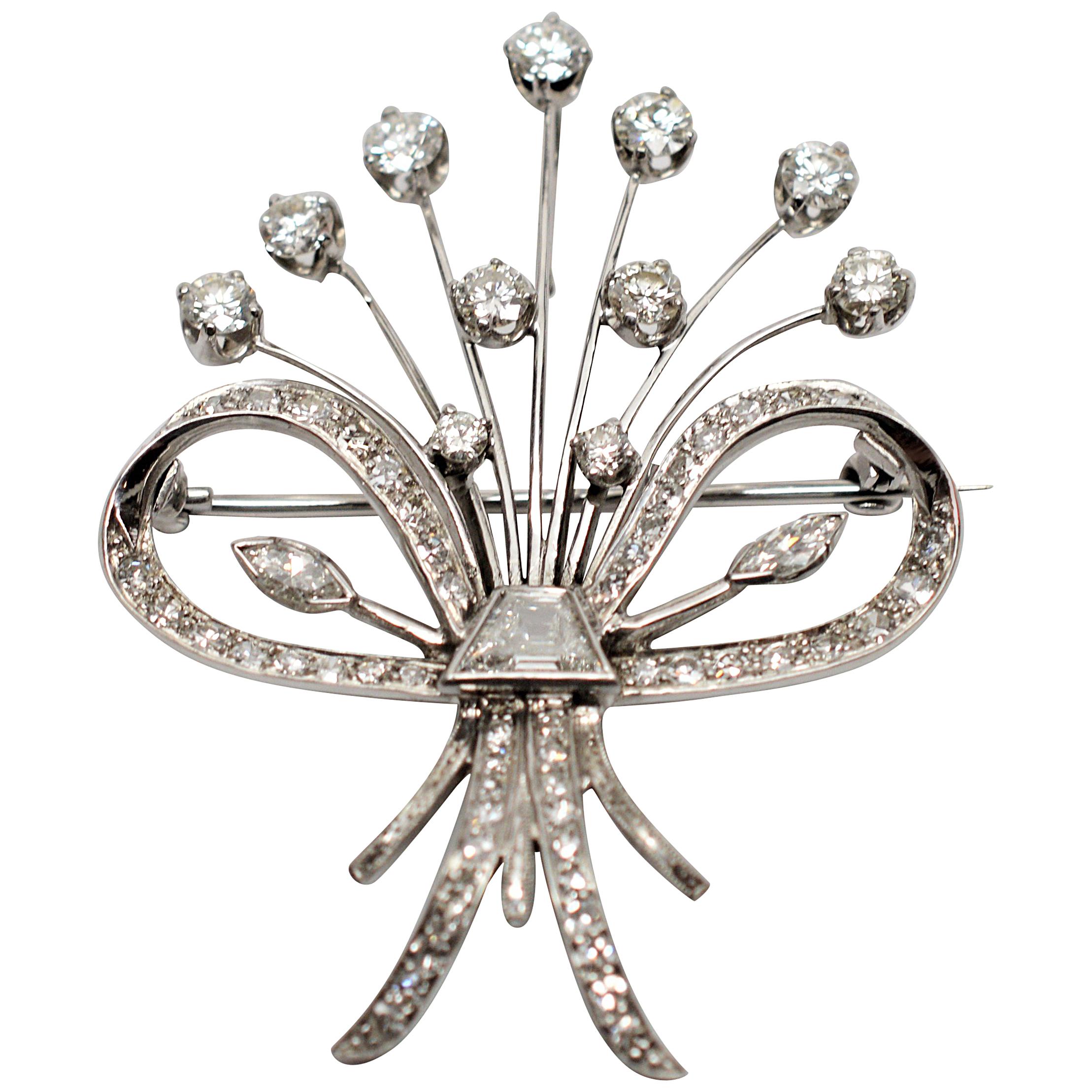  Bouquet of Diamonds 18 Karat White Gold Brooch Pin Pendant
