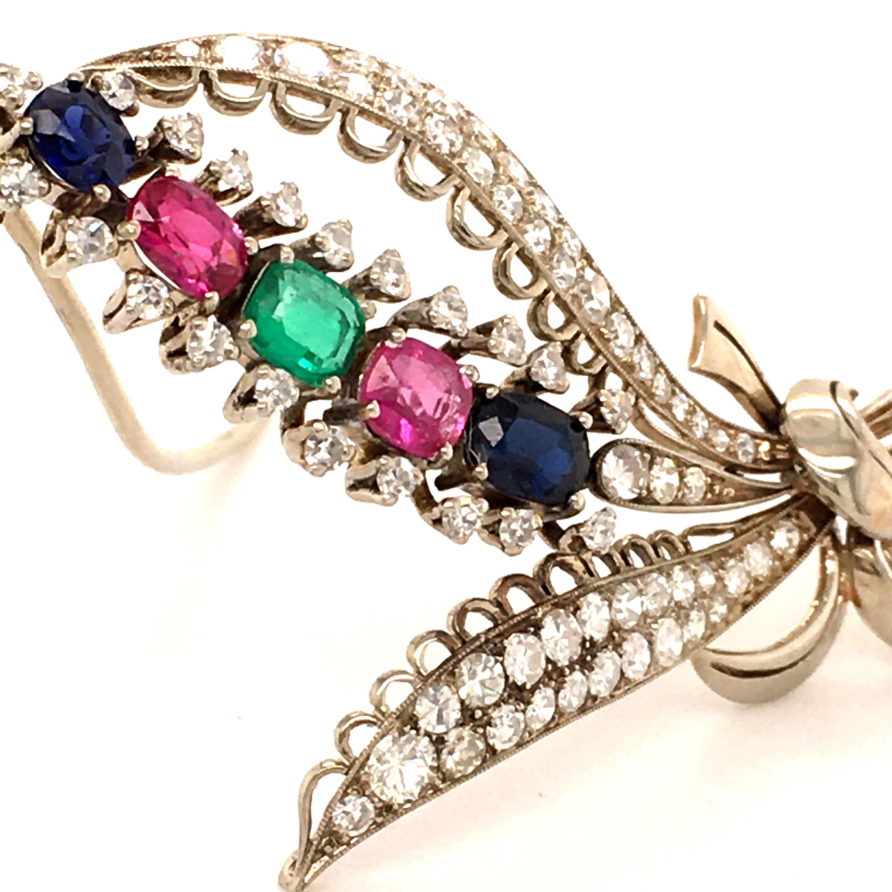Bouquet of Flowers Brooch with Rubies, Sapphires, Emerald and Diamonds For Sale 1