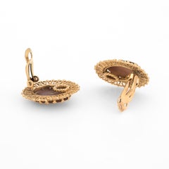 Bouquet of Flowers Cameo Clip Earrings Vintage 14 Karat Gold Estate Jewelry