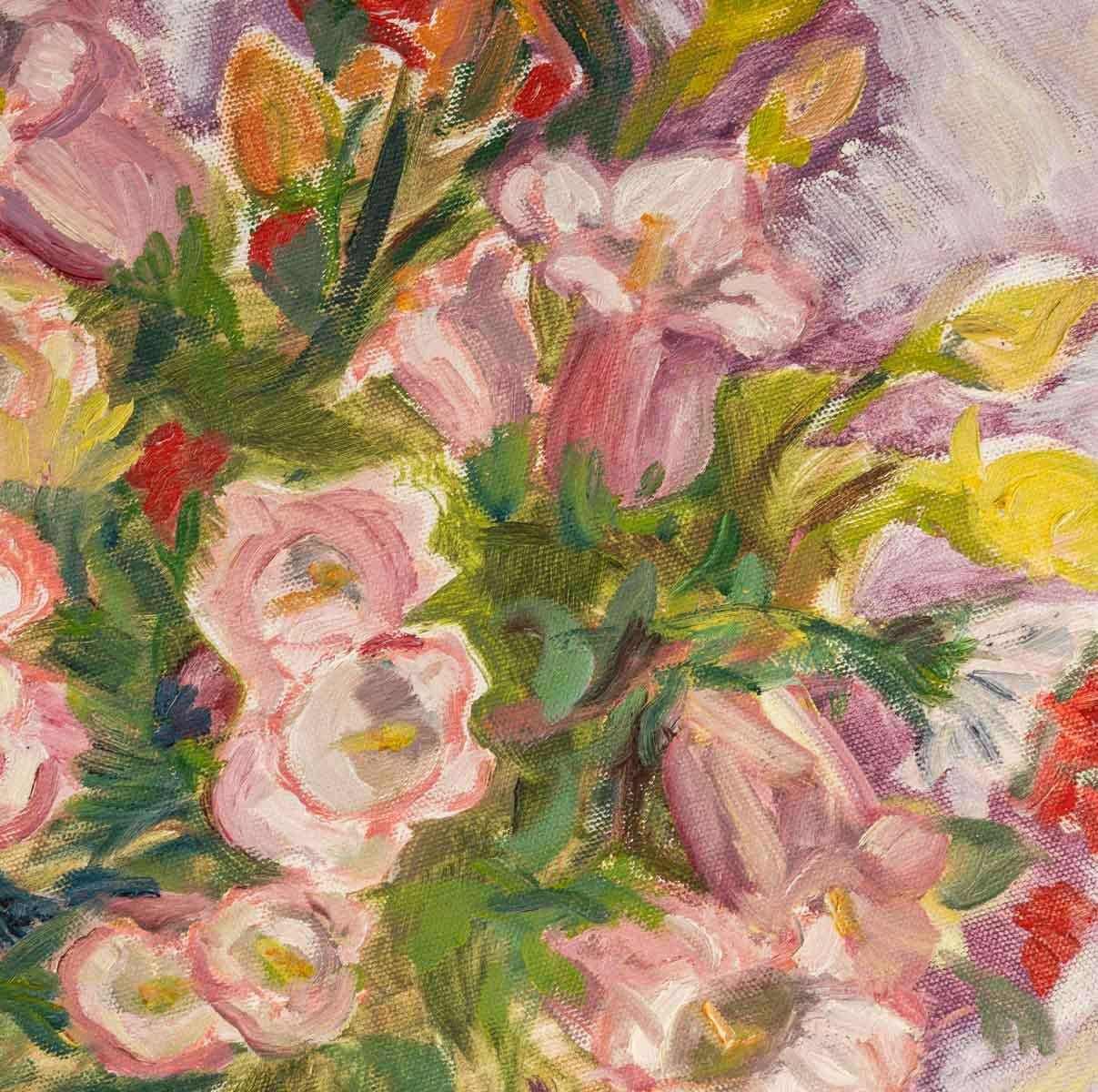 Bouquet de fleurs
Peinture sur toile ronde, 20e siècle.
Mesures : D : 40 cm, D : 2 cm.