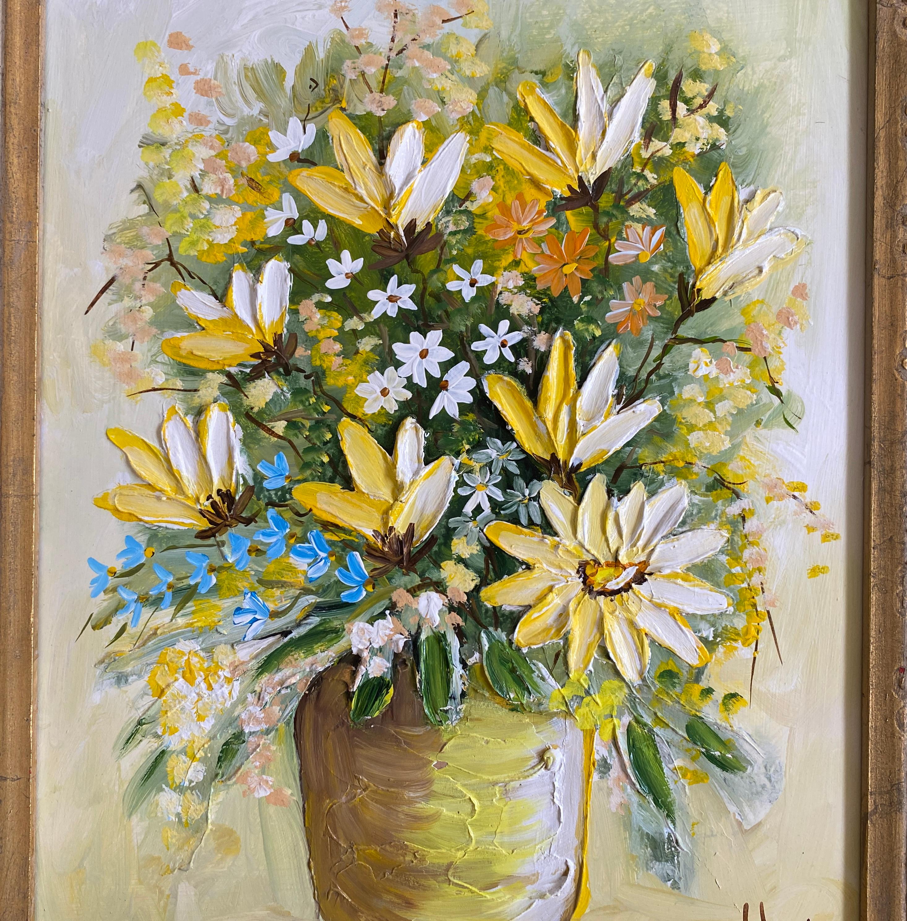 Bouquet of Flowers Painting Signed Gloria In Good Condition For Sale In Miami, FL