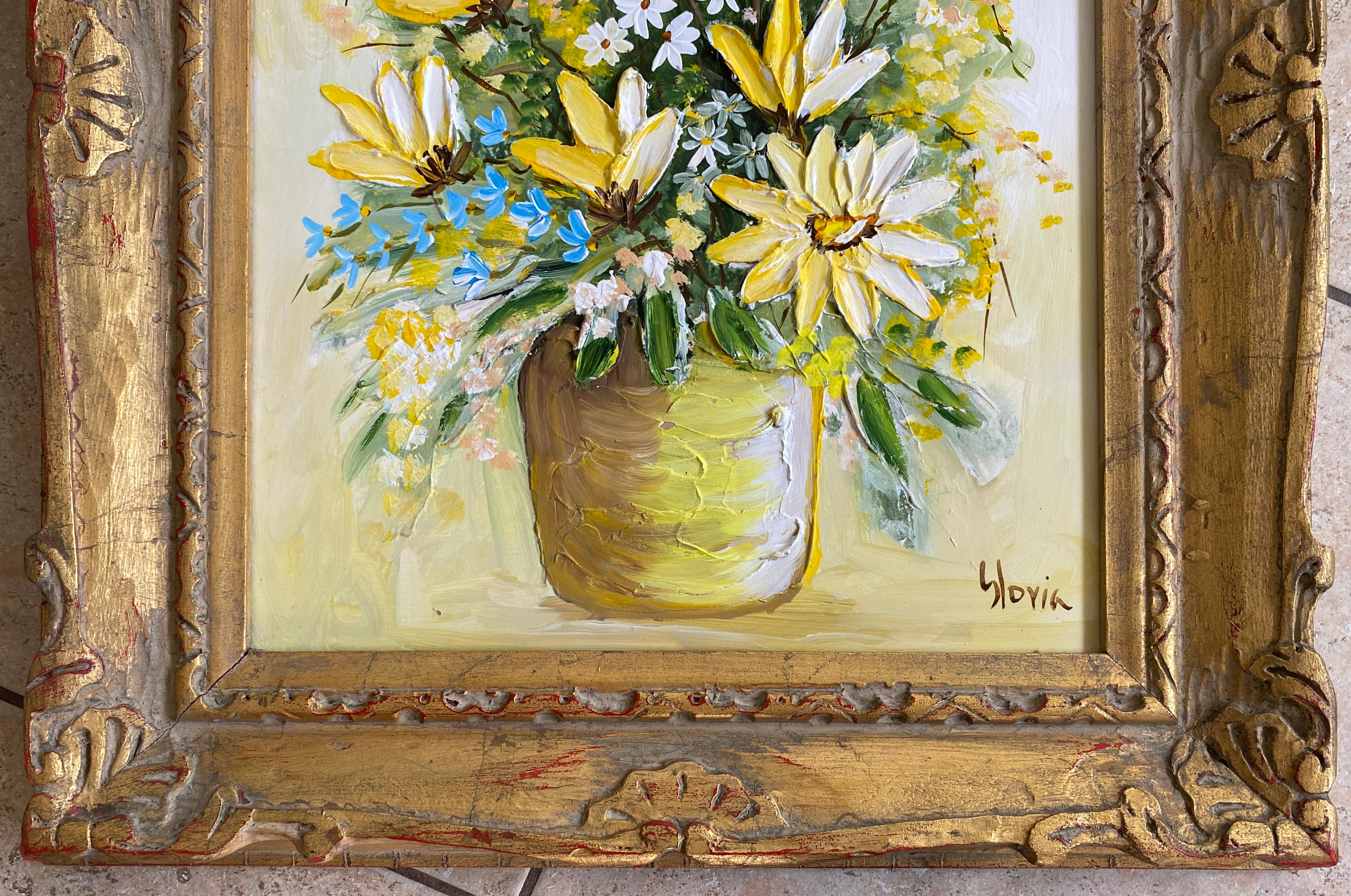 20th Century Bouquet of Flowers Painting Signed Gloria For Sale