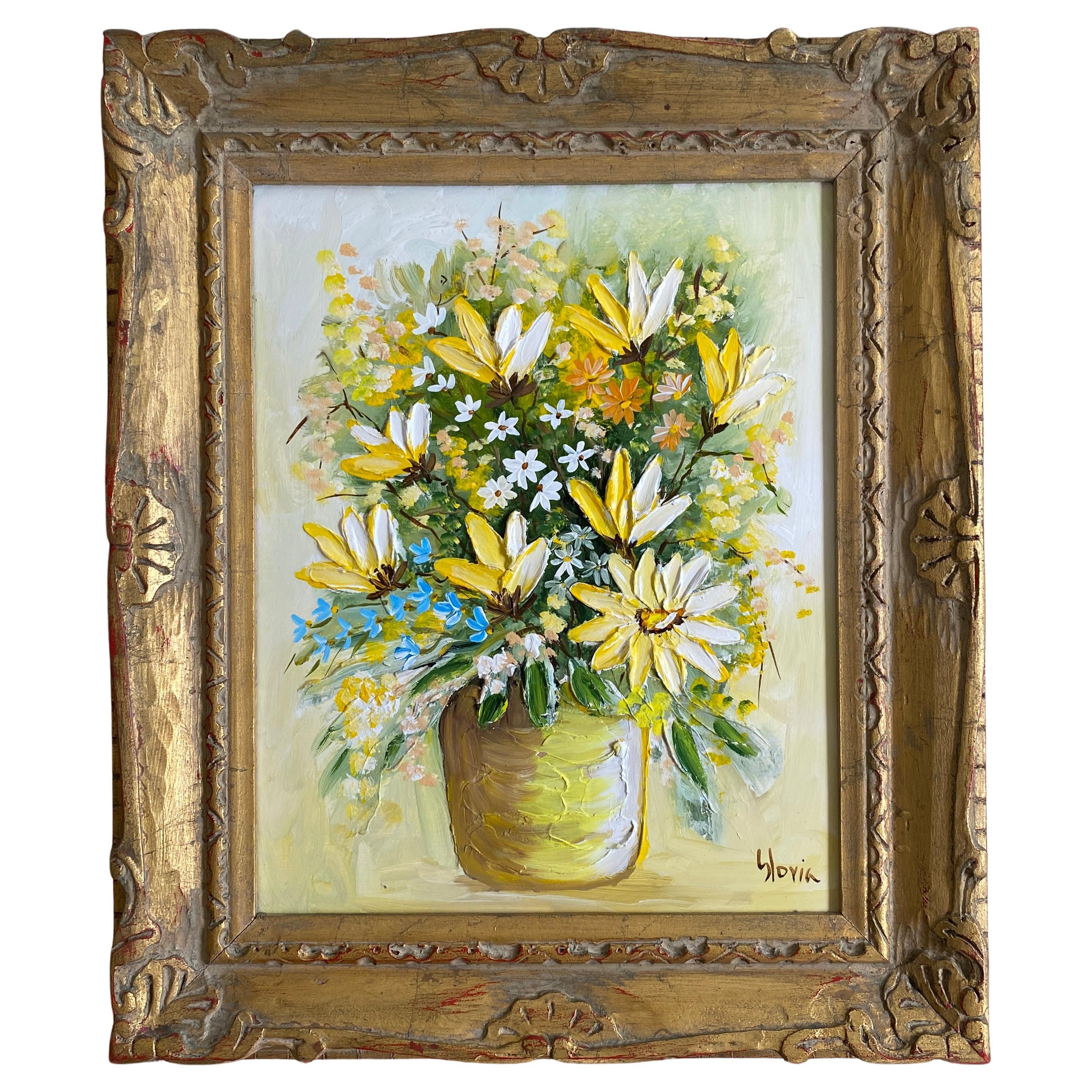 Bouquet of Flowers Painting Signed Gloria For Sale