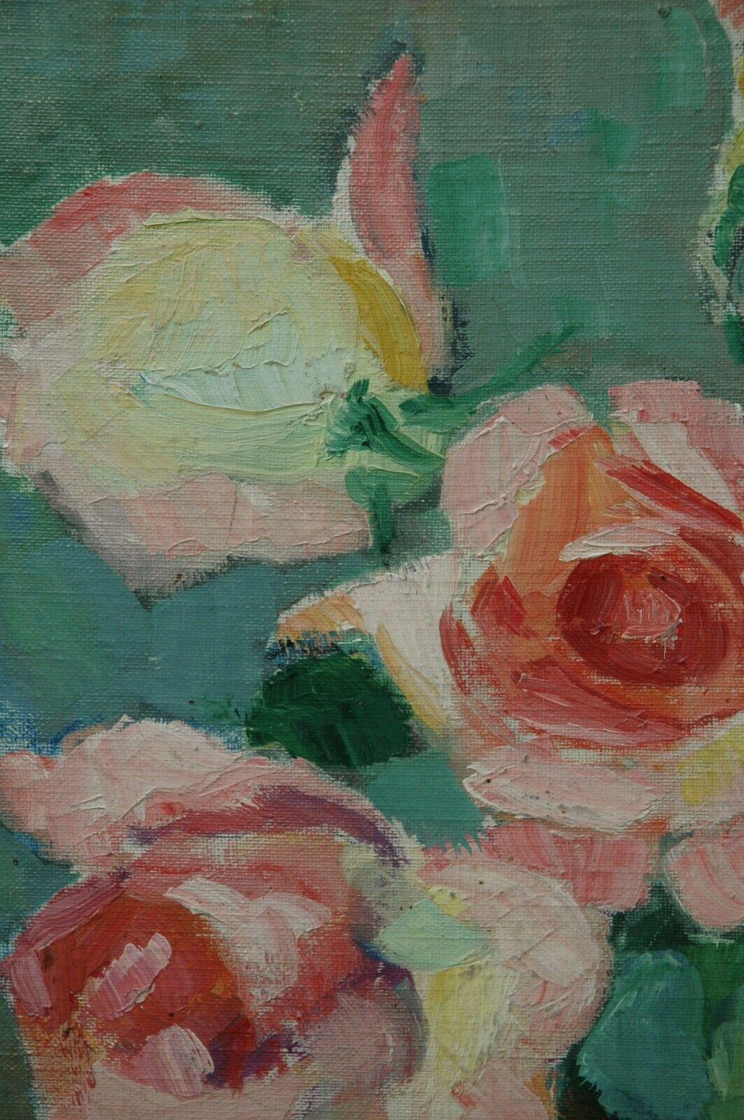 Appliqué Bouquet of Roses by Hermine David, Oil on Cardboard Linen, Signed For Sale