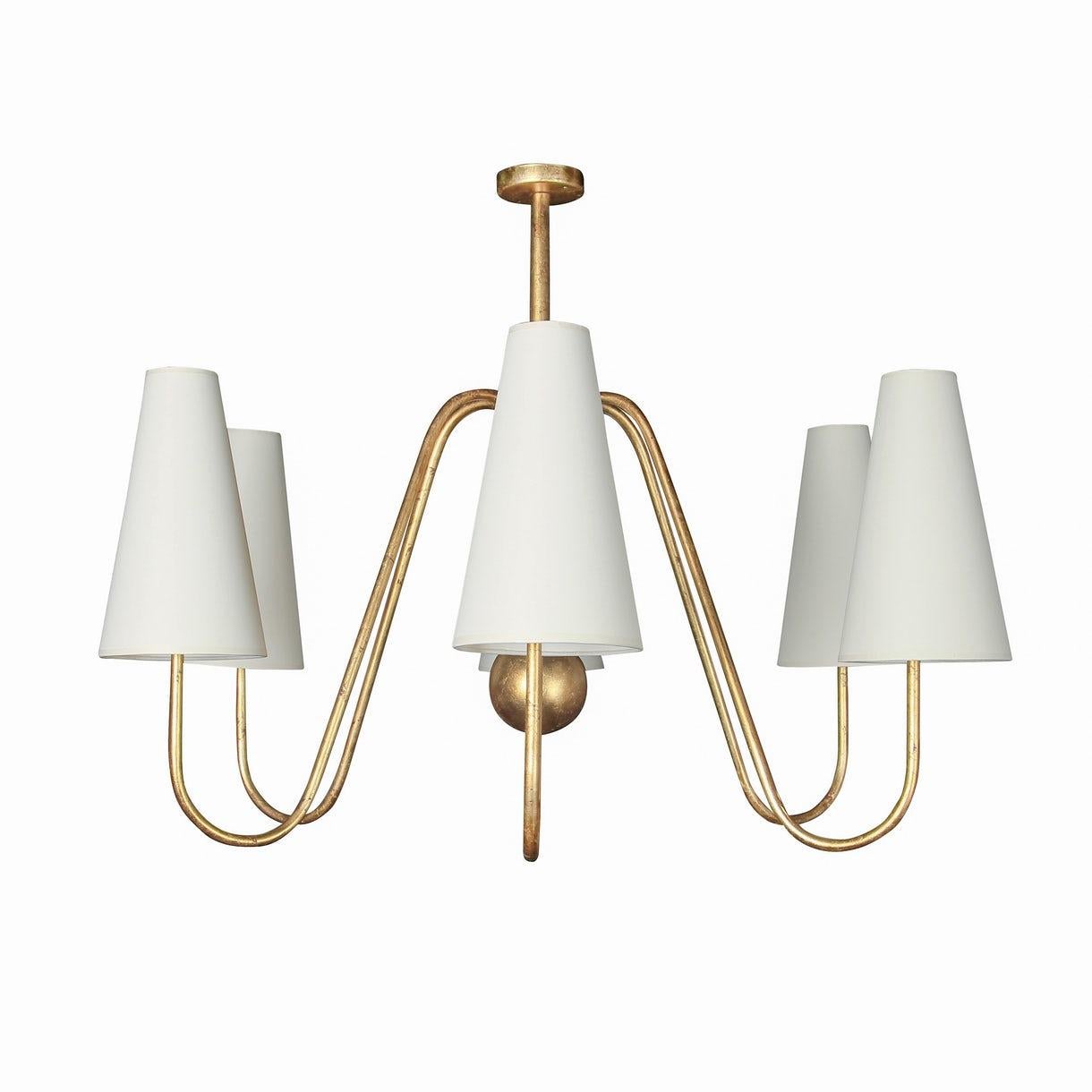 Gilt Edition Modern Custom Six-Arm Gold-Leaf Chandelier