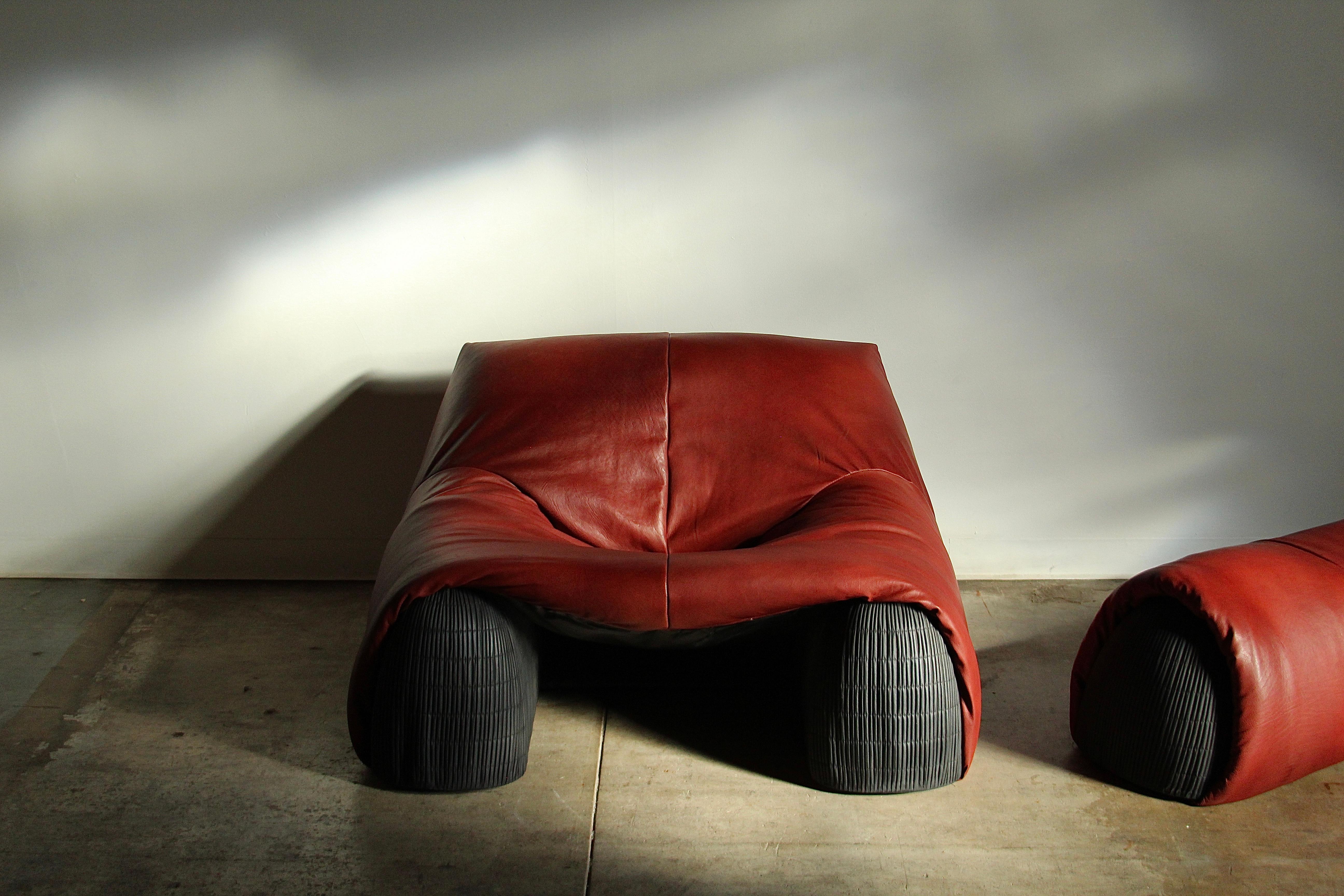 Bourbon Leather 'Amak' Lounge Chair and Ottoman by Annie Hieronimus for Cinna In Good Condition In Coronado, CA