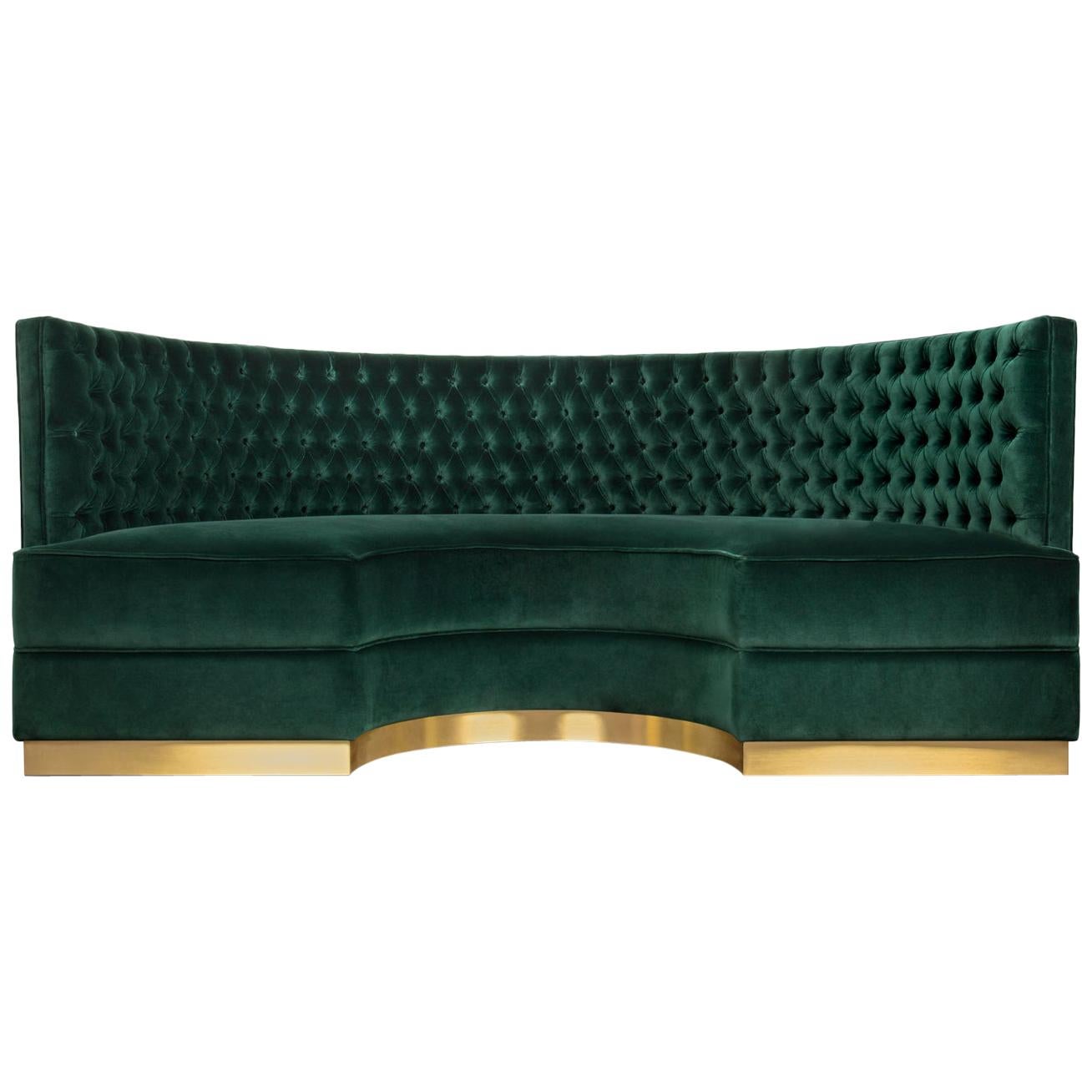Bourbon Round Sofa in Cotton Velvet and Brushed Brass Base by Brabbu For Sale