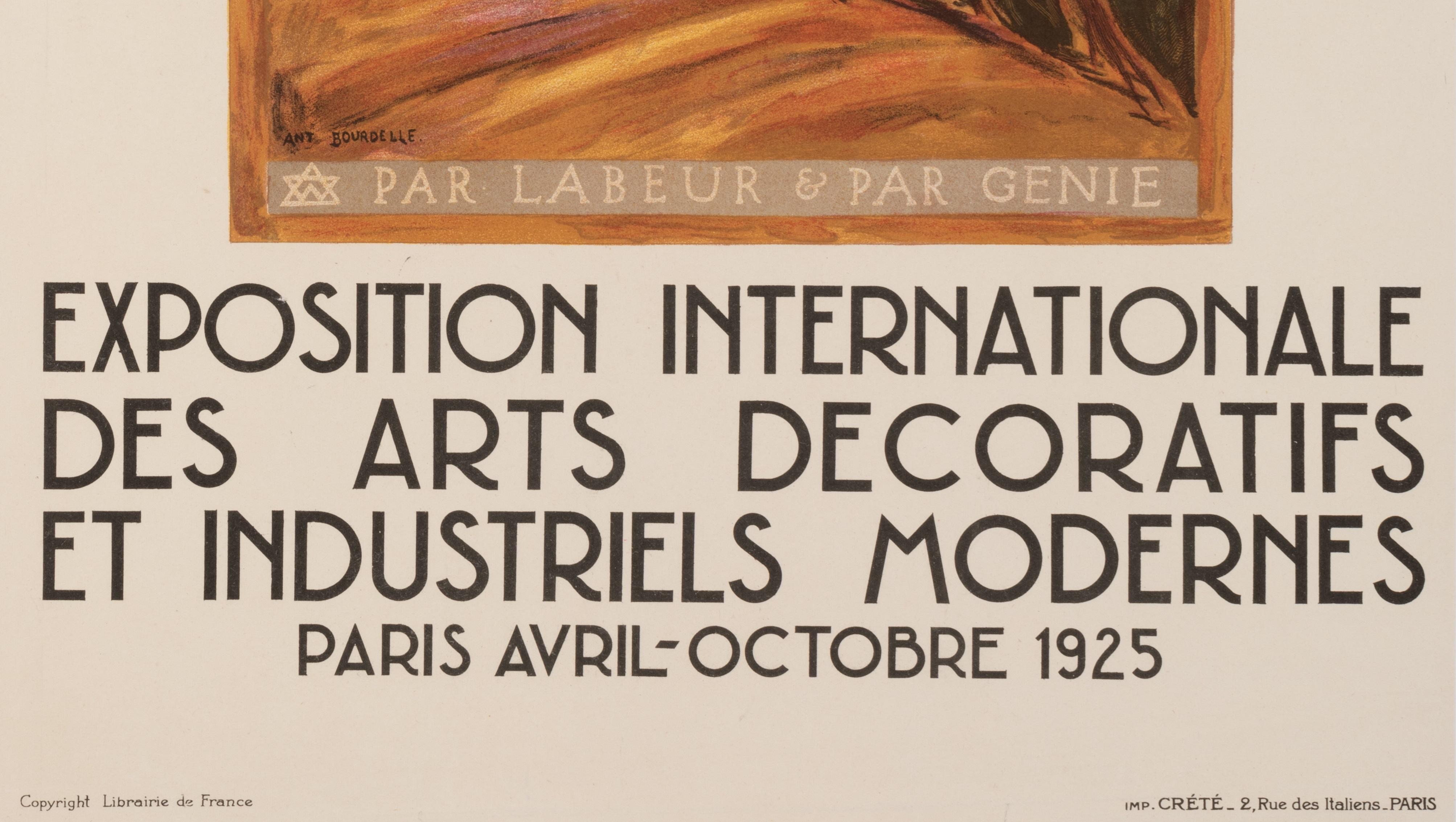 French Bourdelle, Original Art Deco Poster, Decorative Arts, Bull, Mythology Paris 1925 For Sale