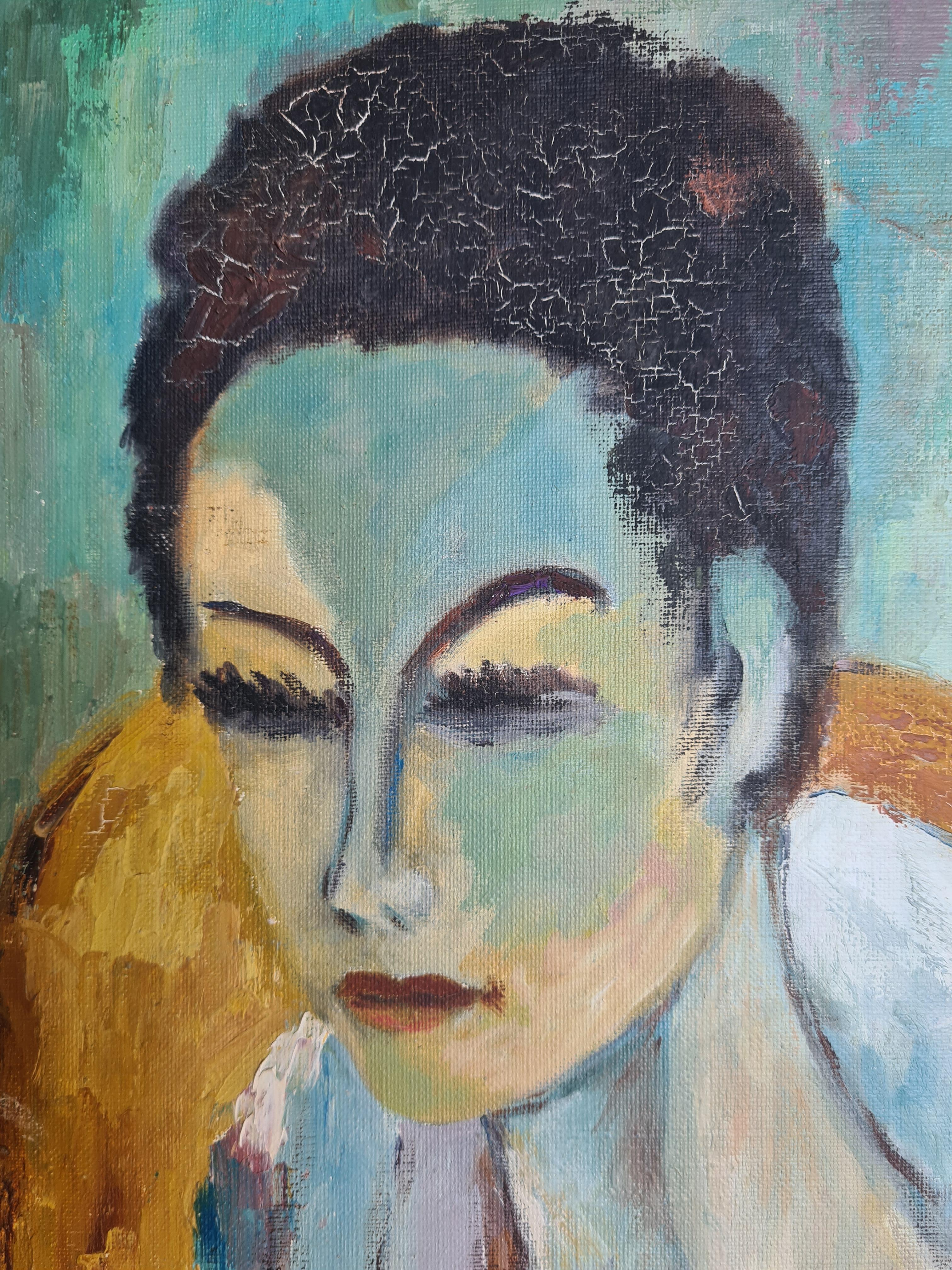 Ritratto fauvista francese di metà secolo, olio su tela, Cerchio di Kees van Dongen in vendita 8
