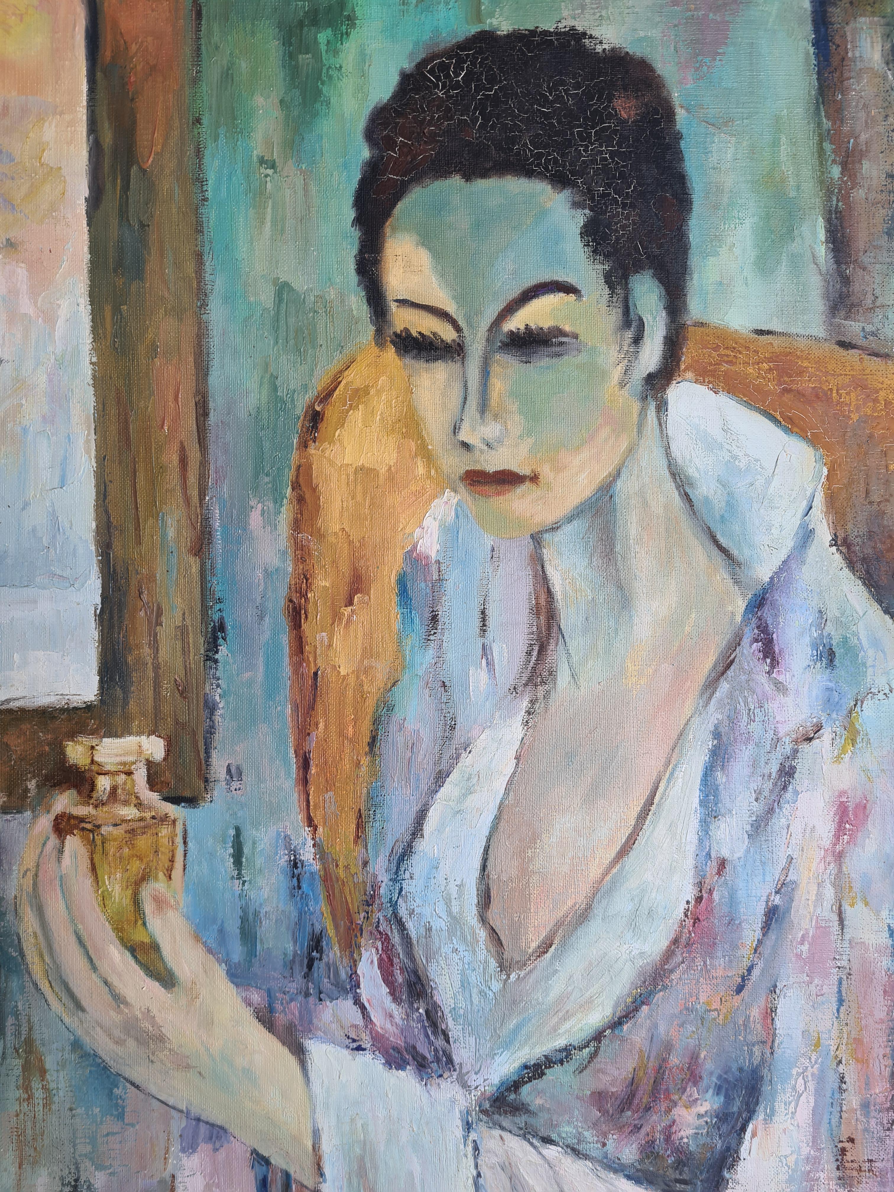 Ritratto fauvista francese di metà secolo, olio su tela, Cerchio di Kees van Dongen - Painting Fauvismo di Bourgault