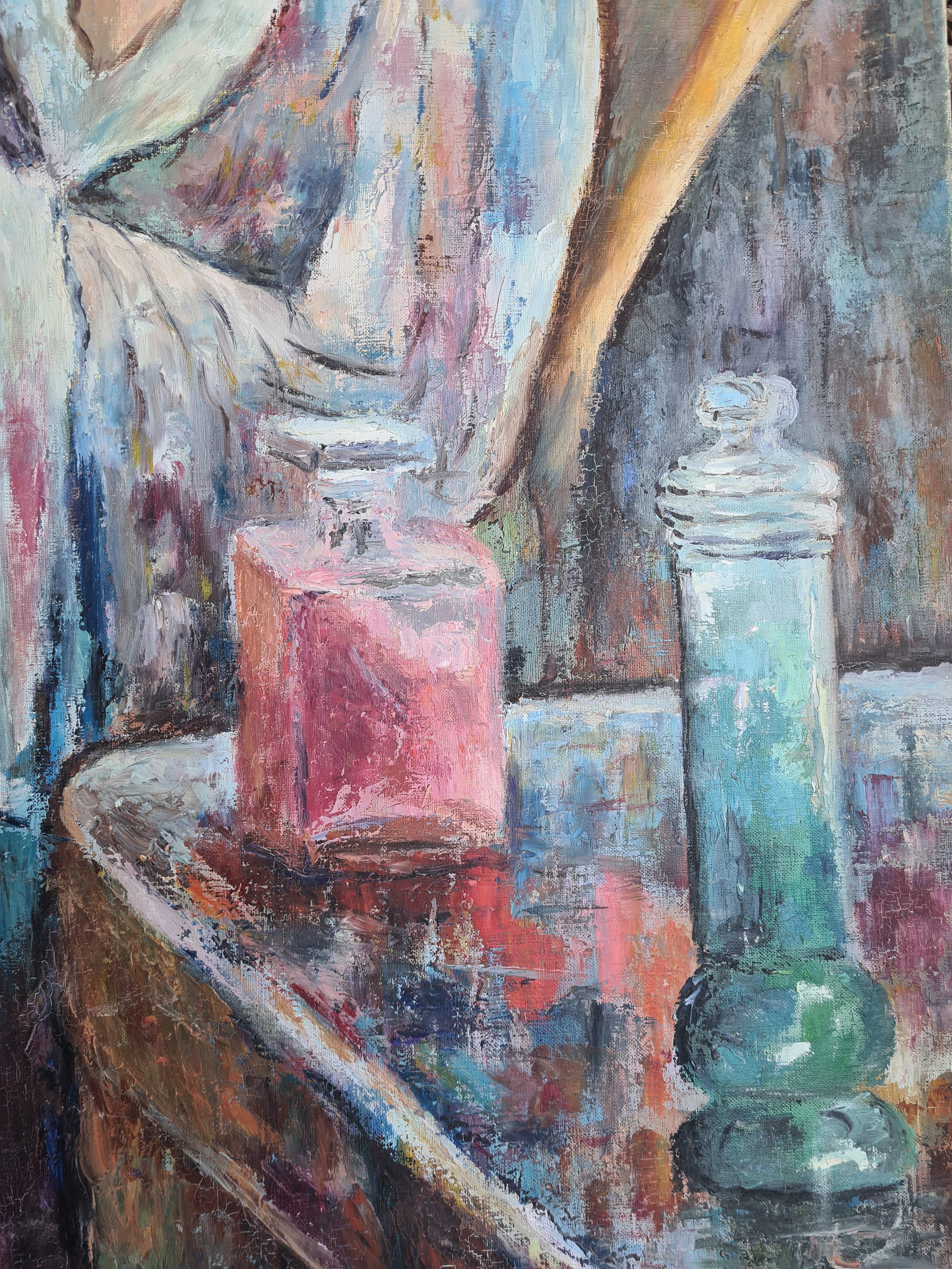 Ritratto fauvista francese di metà secolo, olio su tela, Cerchio di Kees van Dongen - Portrait Painting Grigio di Bourgault