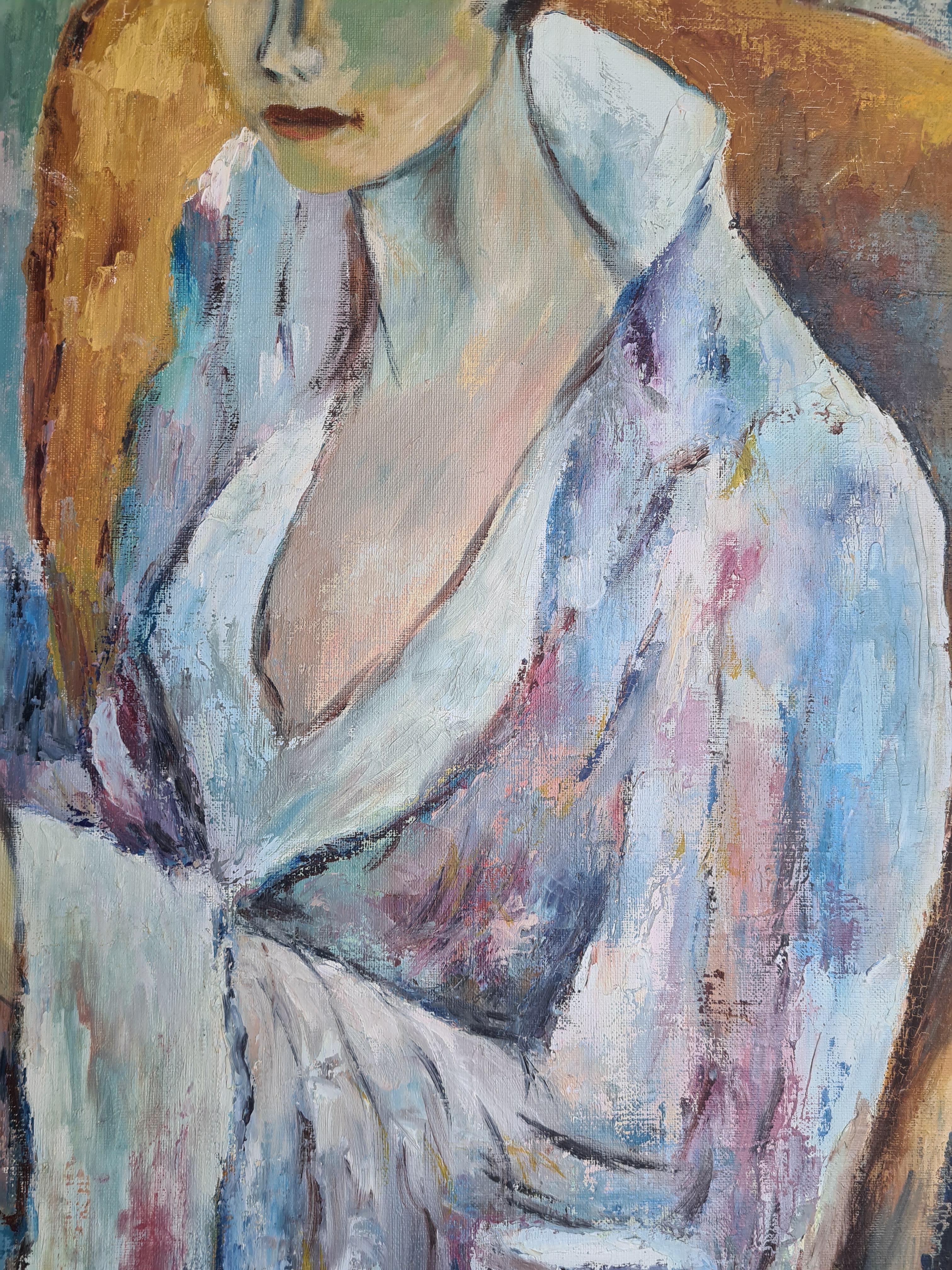 Ritratto fauvista francese di metà secolo, olio su tela, Cerchio di Kees van Dongen in vendita 3