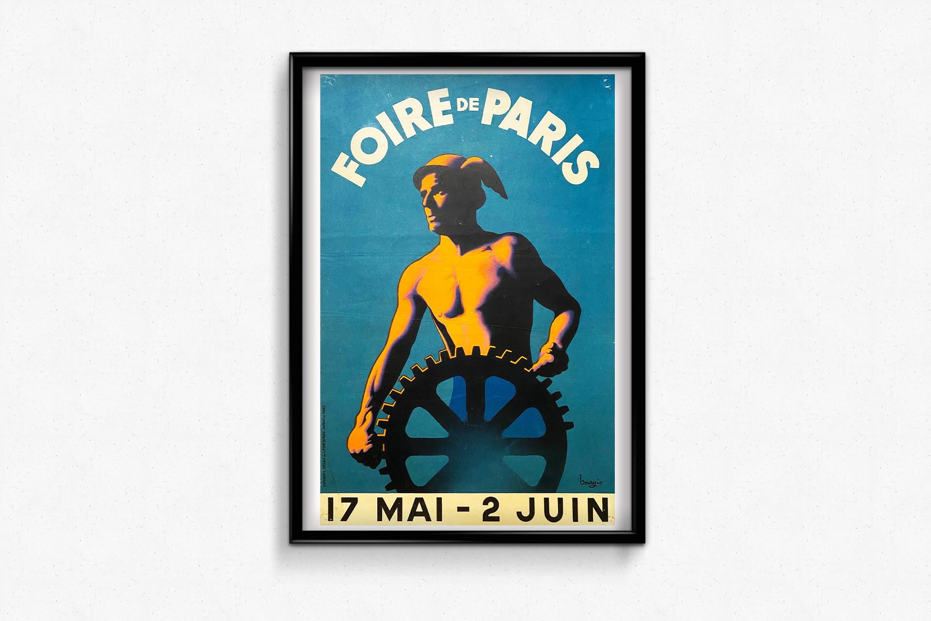 Circa 1935 original poster made by Bourgis, to promote the Paris Fair For Sale 2