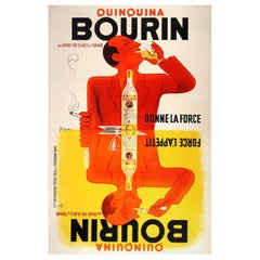 Original Vintage-Poster von Bourin Quinquina, Bellenger, 1936, Food &Wine, Französisch