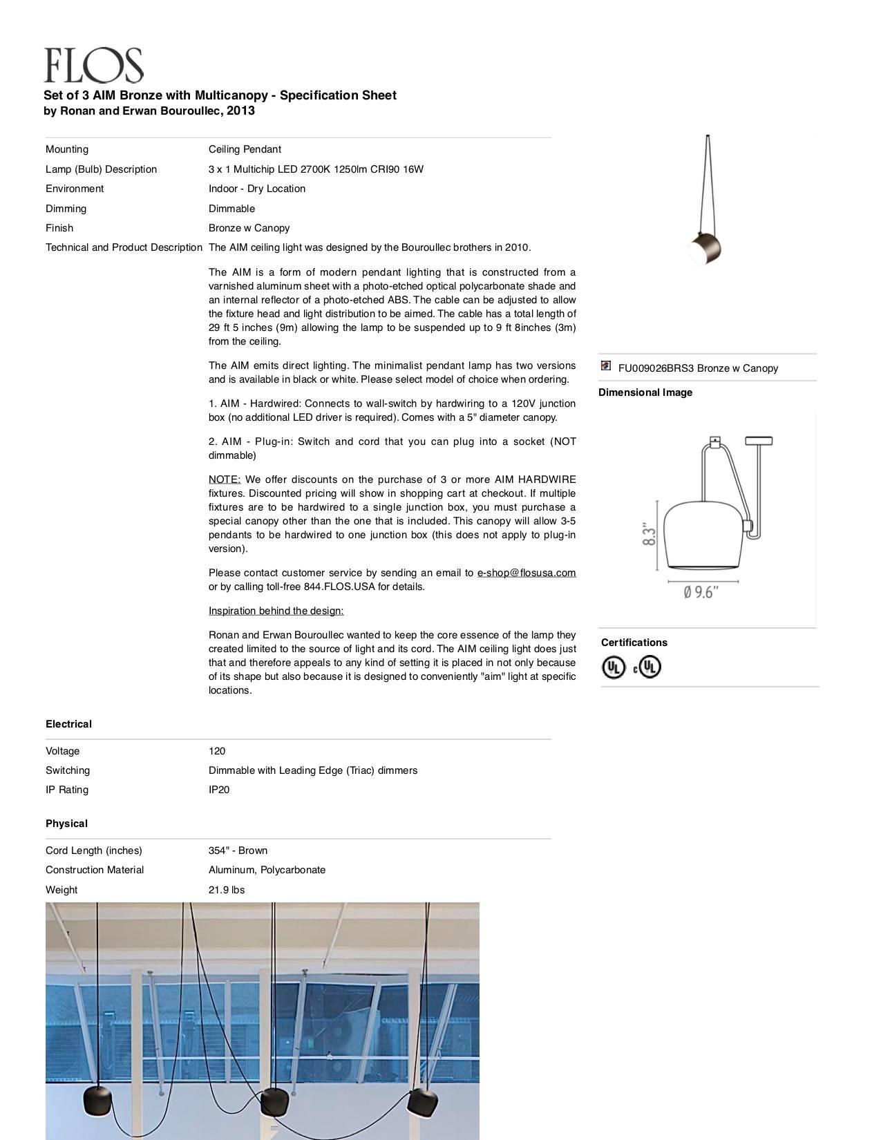Bouroullec Modern White Anhänger Aim Drei-Licht-Set mit Baldachin für FLOS, auf Lager im Angebot 8