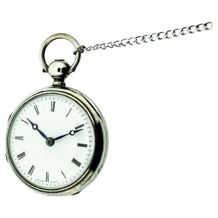 Bourquin Geneve Sterling Silver Enamel Dial Verge Fusee Small Pocket Watch, 1840