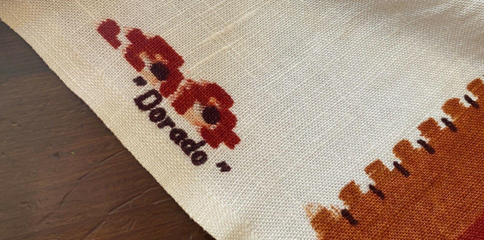 Boussac France Linen Blend Dorado Textile, Red, White, Green, Brown, 1970s In Good Condition For Sale In Brooklyn, NY