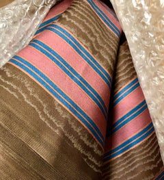 Boussac Pink, Blue, Brown Striped Woodgrain “Kim’ Textile, France, 1982