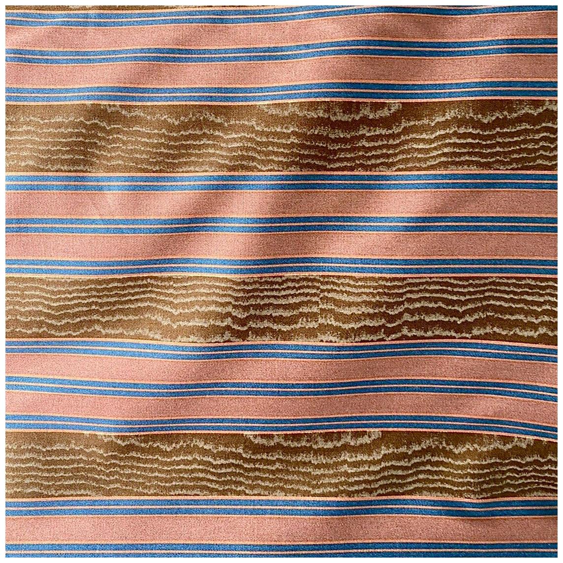 Boussac Pink, Blue, Brown Striped Woodgrain “Kim’ Textile, France, 1982