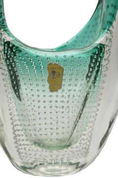 Boussu Translucent Controlled Bubbles Glass Vase, Original Label Belgium, 1960s