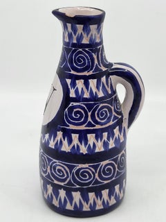 Bouteille de Robert Picault en céramique Bleu Cobalt Vallauris French Riviera